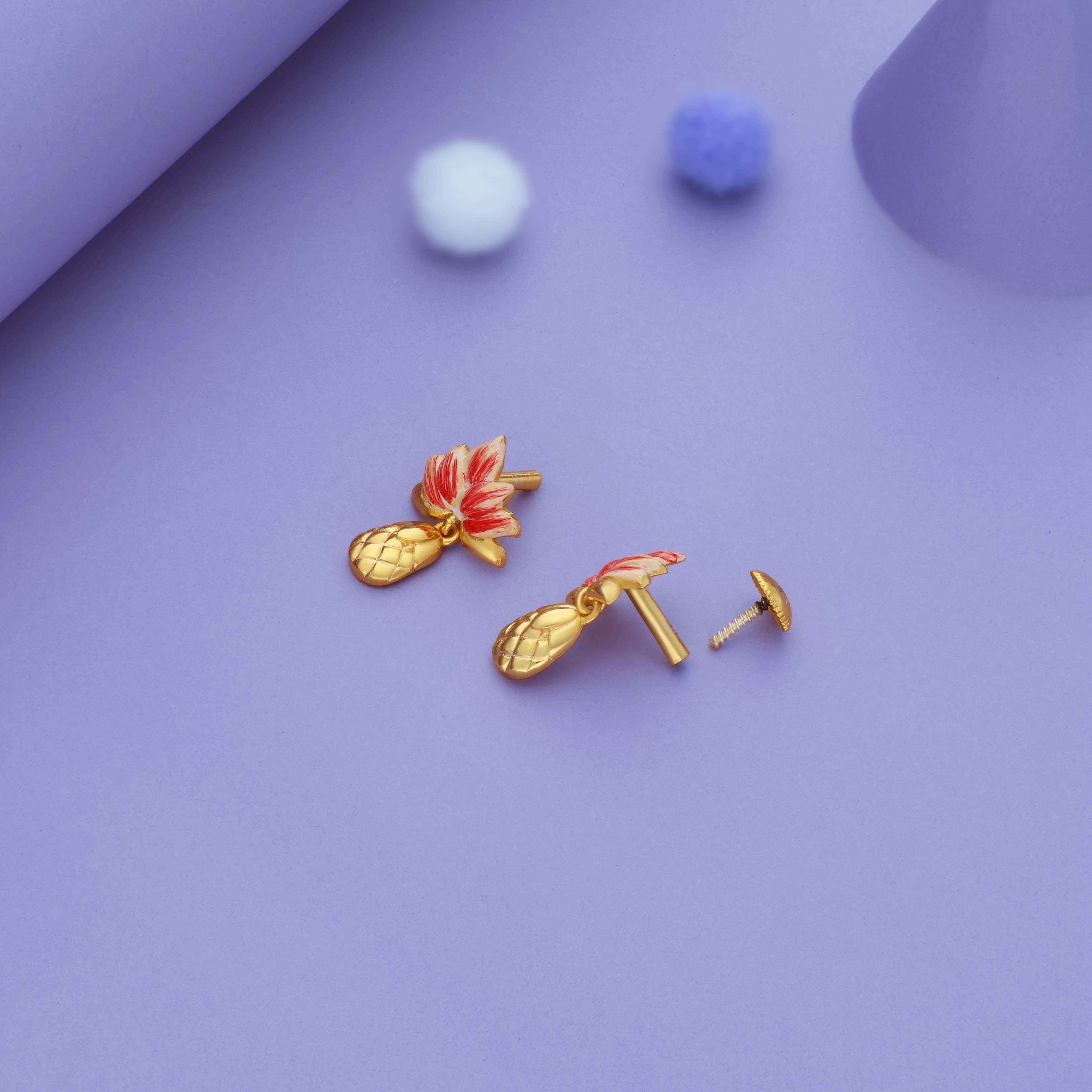 Tropical Bloom Gold Polish 925 Silver Drop Earring