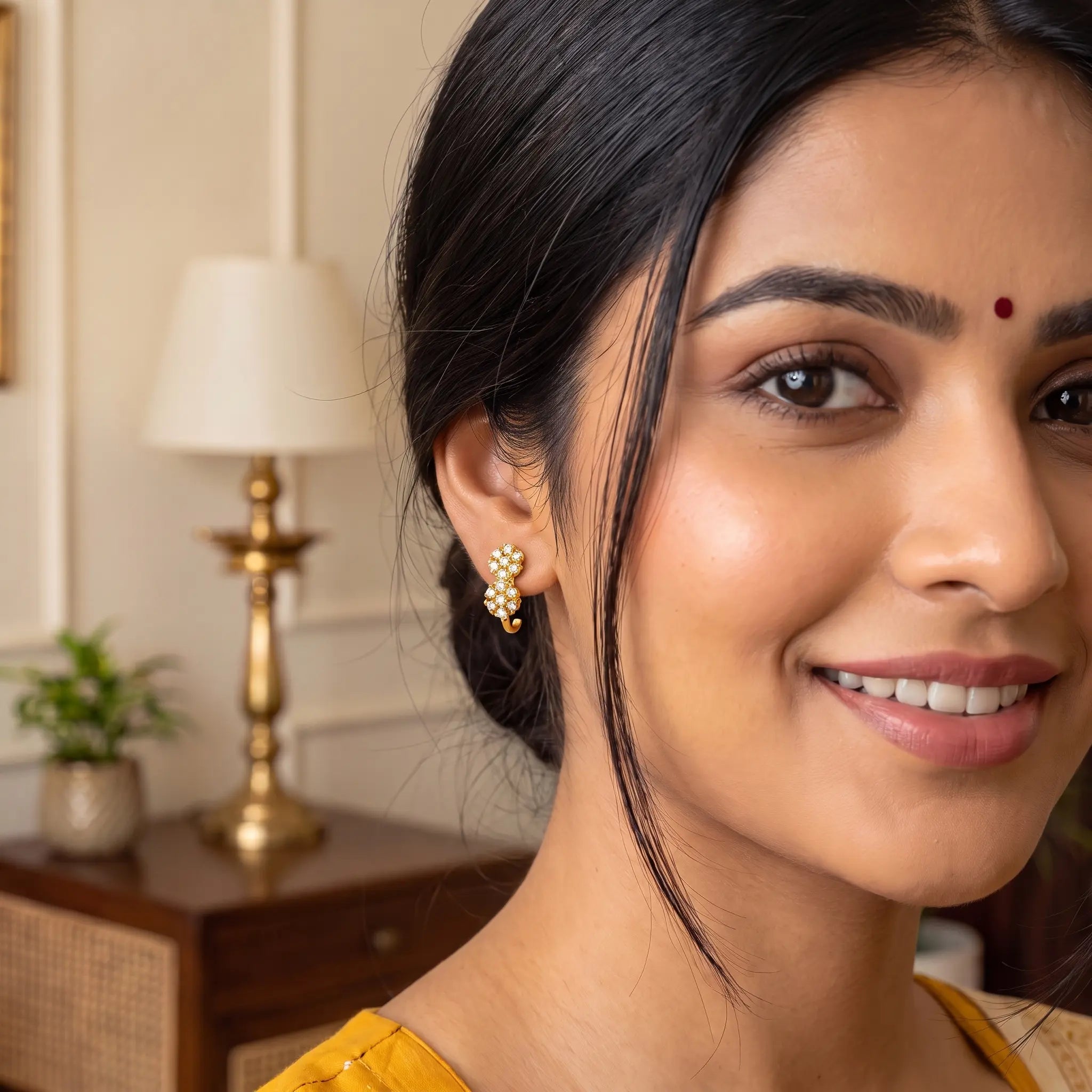 Pure 925 Silver Floral J-Shaped Earrings