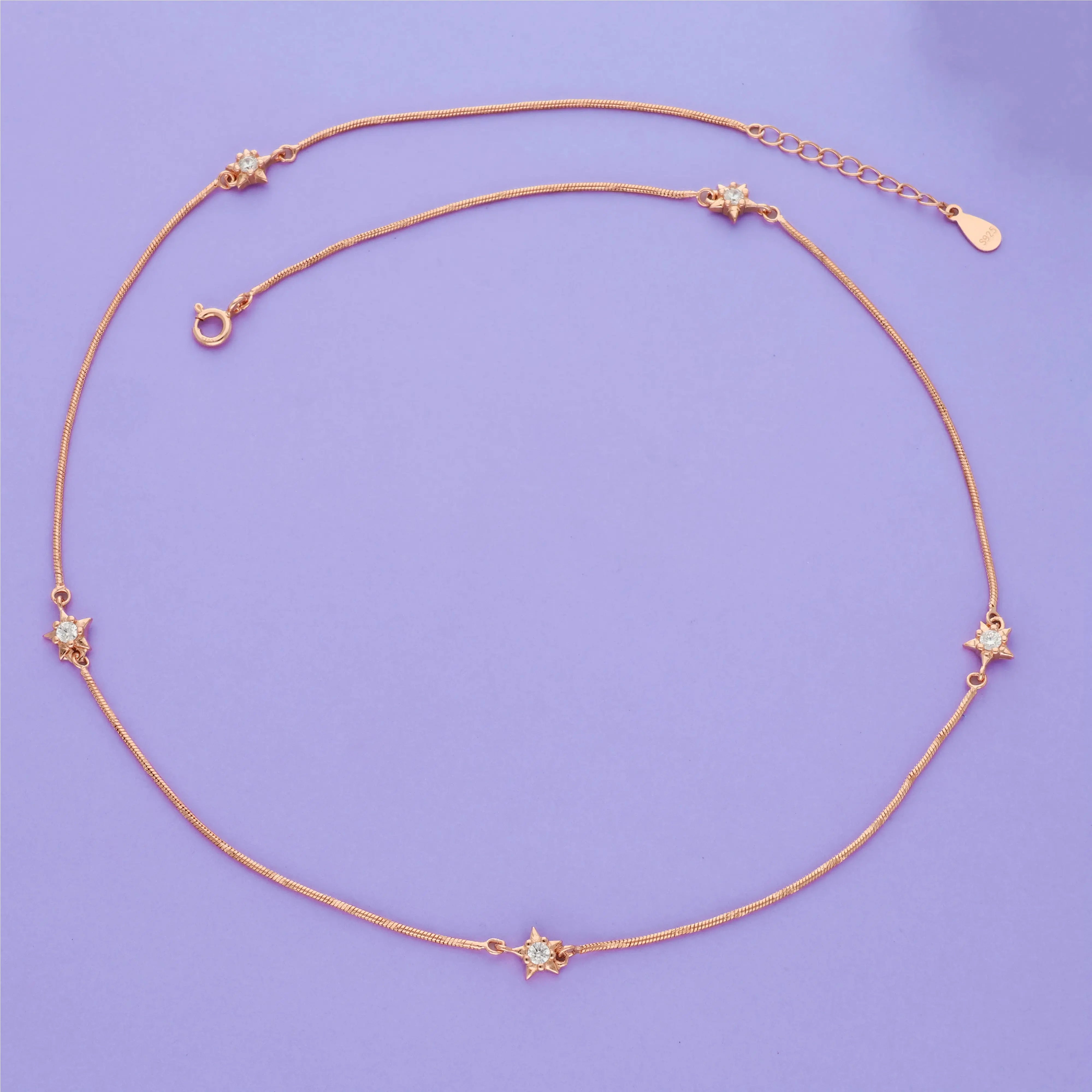 Star Stone Charm 925 Sterling Silver Chain Necklace