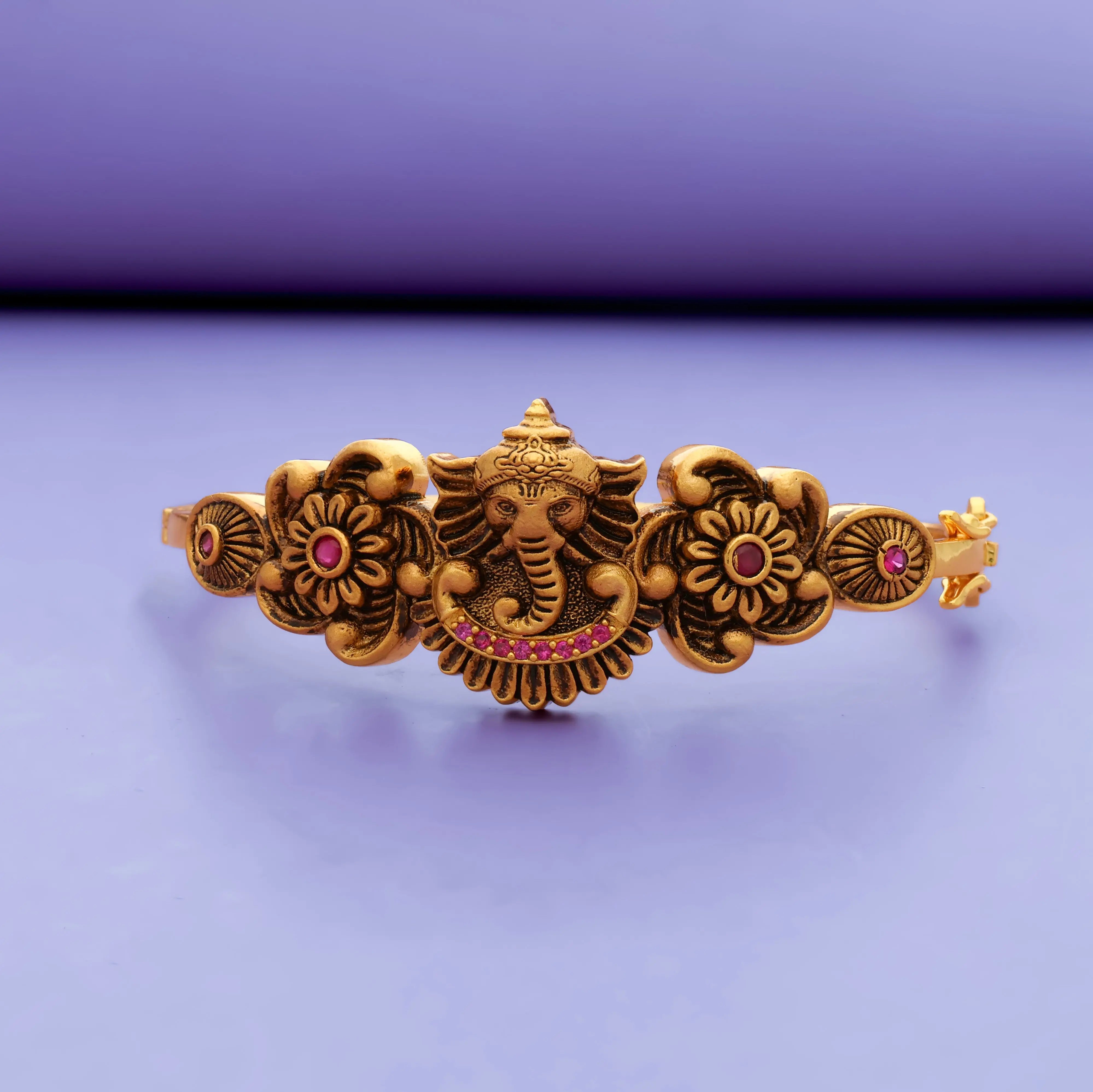 925 Silver Antique Gold-Plated Ganesha Kada