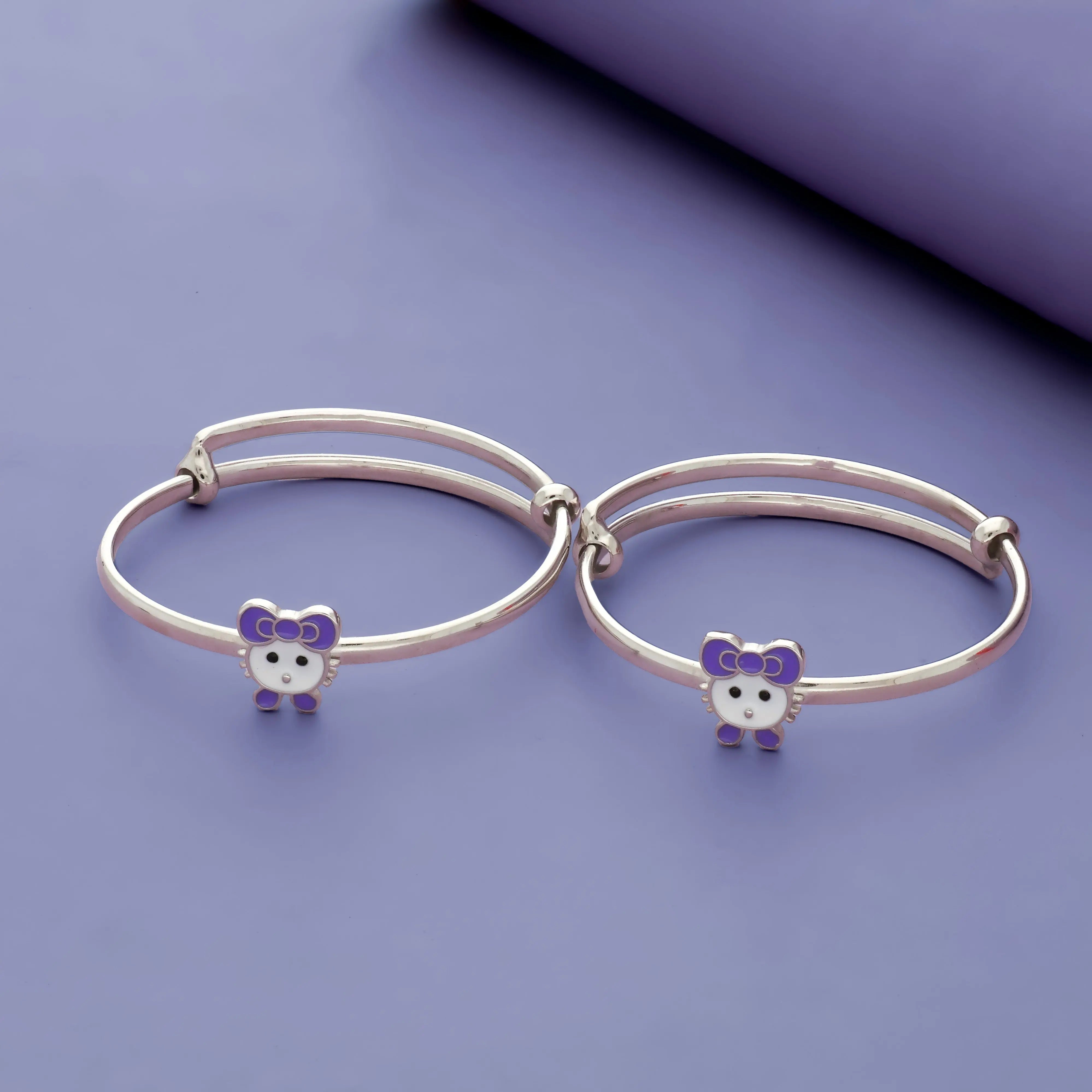 Cute Hello Kitty 925 Silver Kid Bangles (0-5 Yrs)