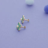 Green Petal Flower 925 Sterling Silver Earrings