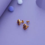 Purple Meenakari Flower Gold Polish 925 Silver Traditional Women Earring