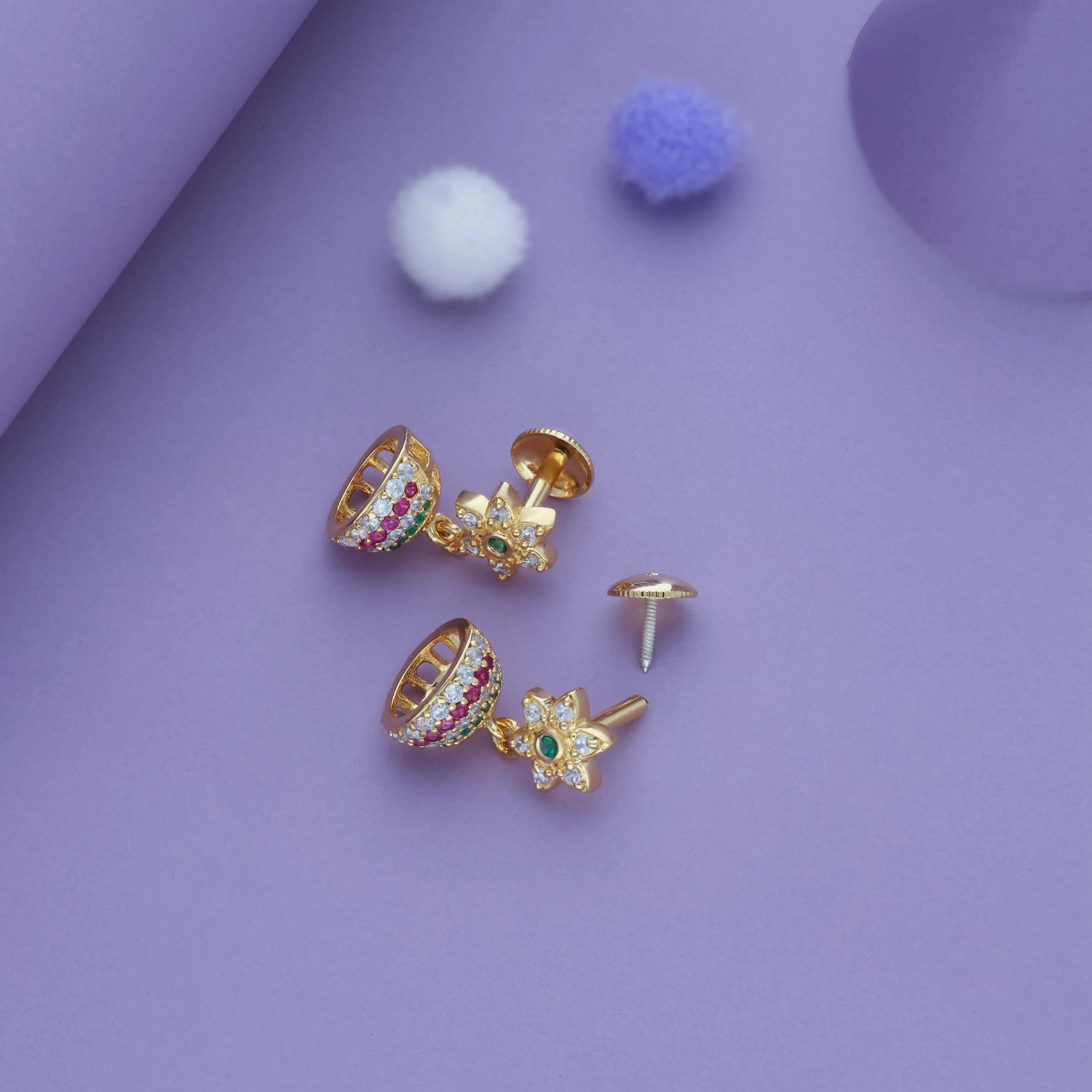 Pushpa Tara Gold Polish 925 Silver Traditional Kid Earring