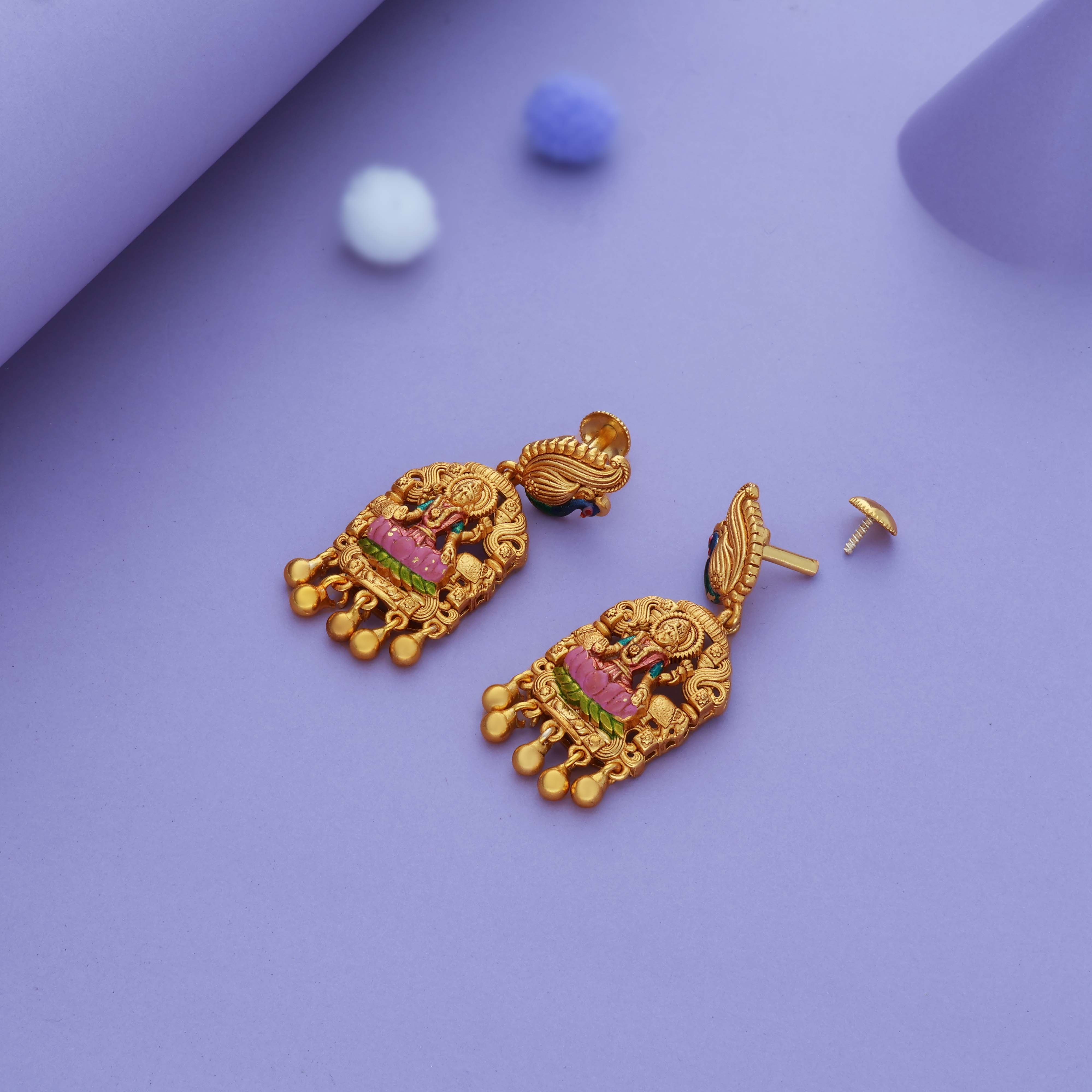 Devi Peacock Charm 925 Gold Polish Traditional Jhumka