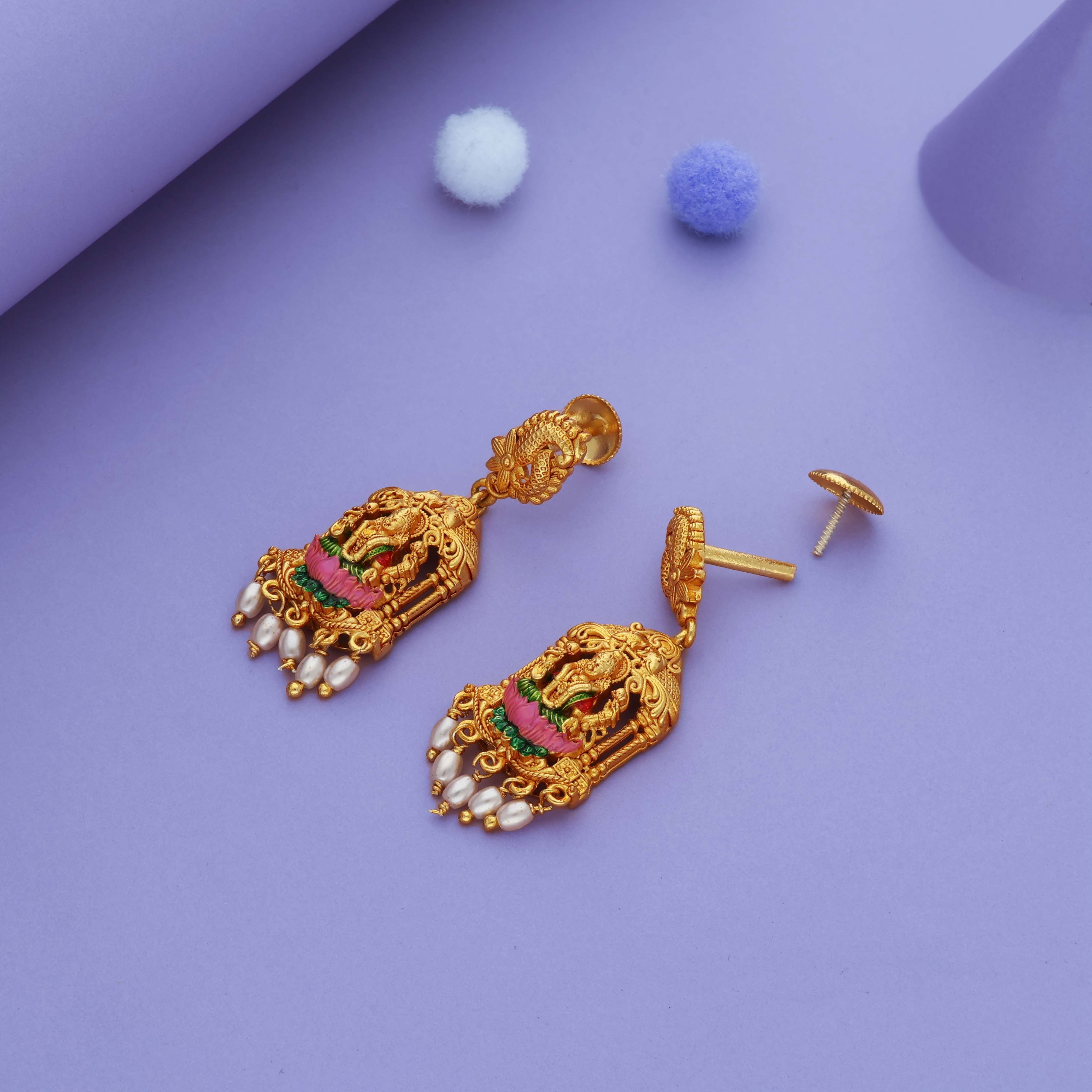 Pearl Lakshmi 925 Gold Polish Traditional Jhumka