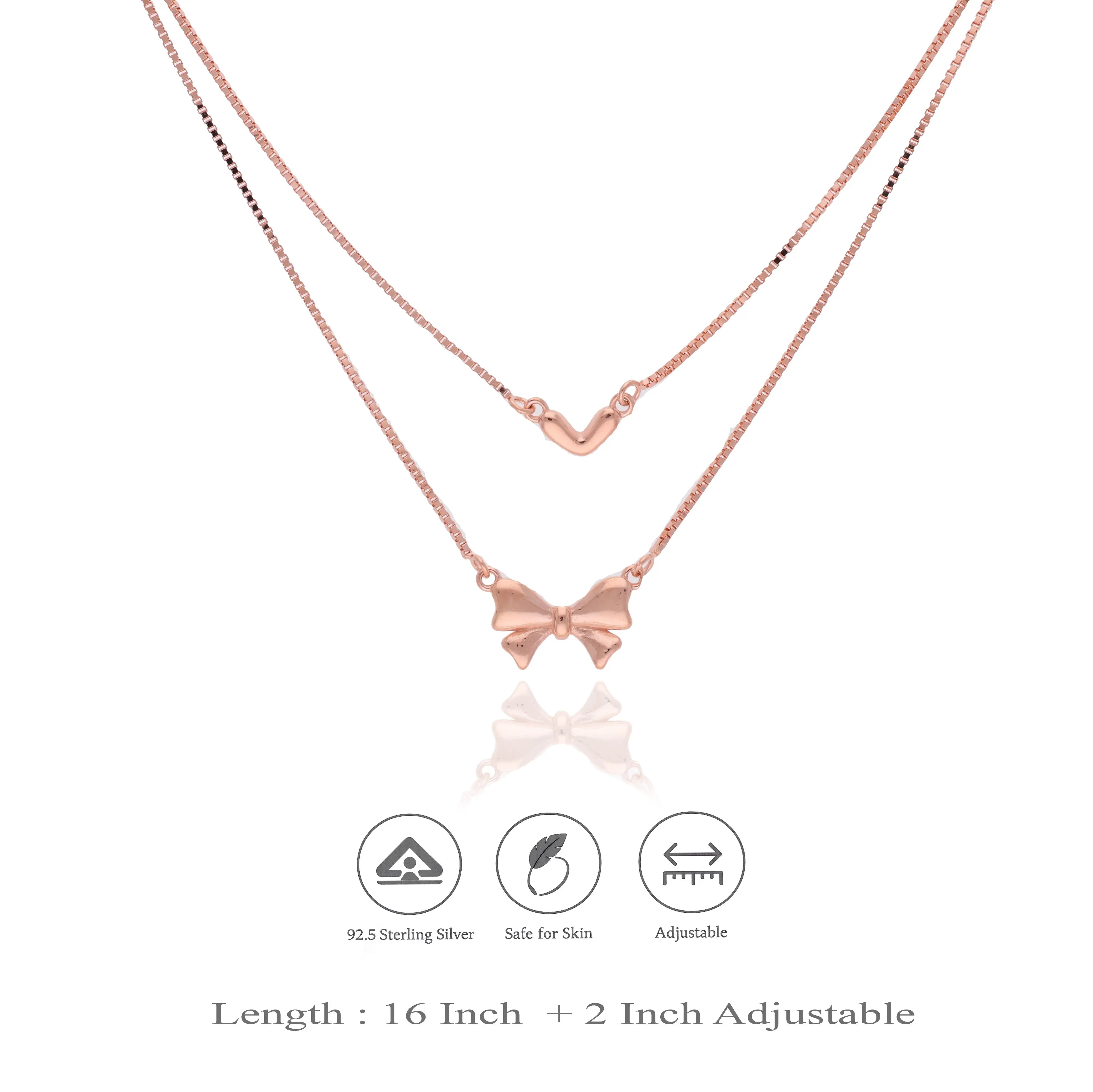 925 Silver Ribbon with Heart Double-Layer Party Wear Chain