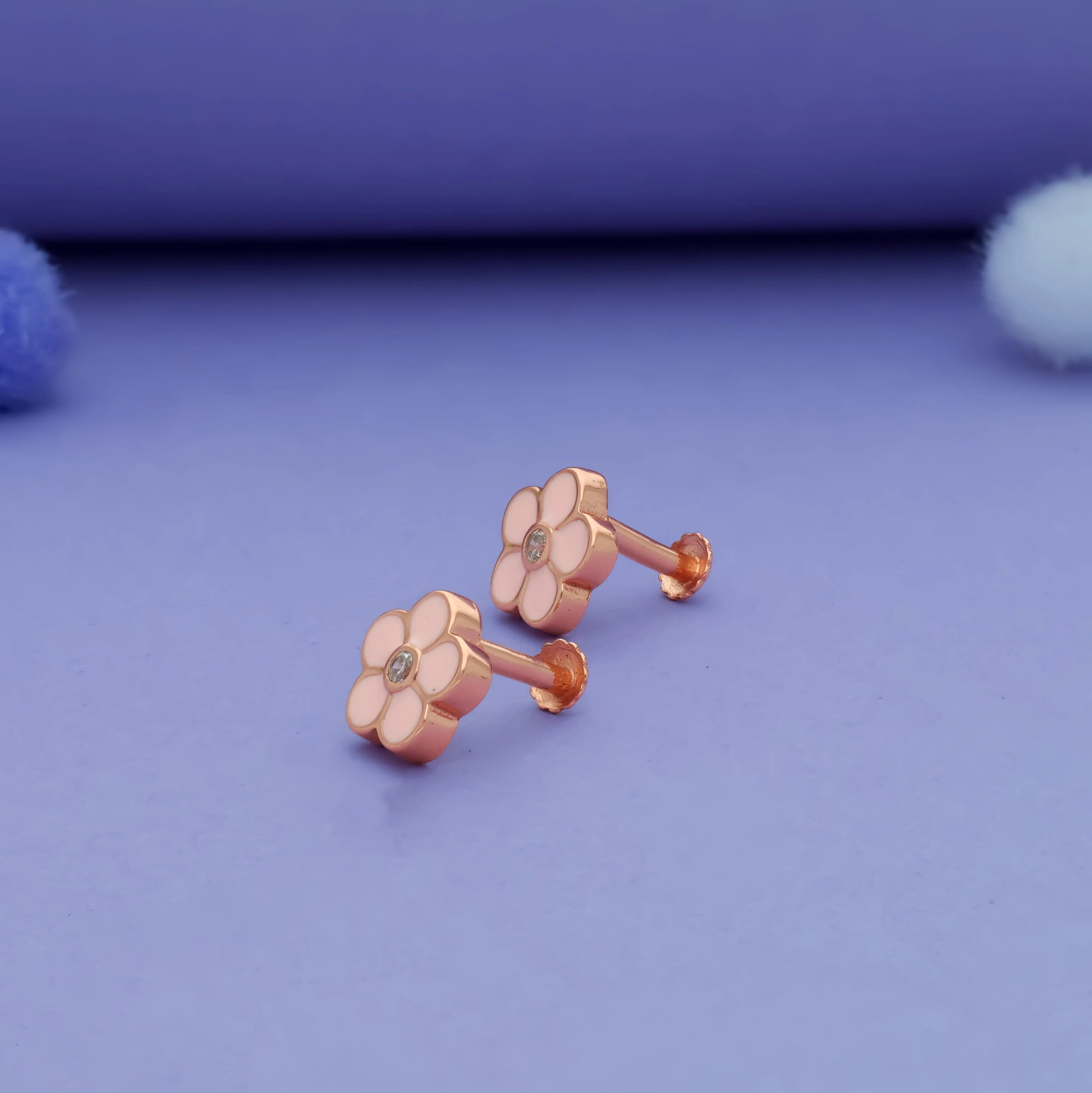 925 Silver Floral Kids Studs with Secure South Screw Back