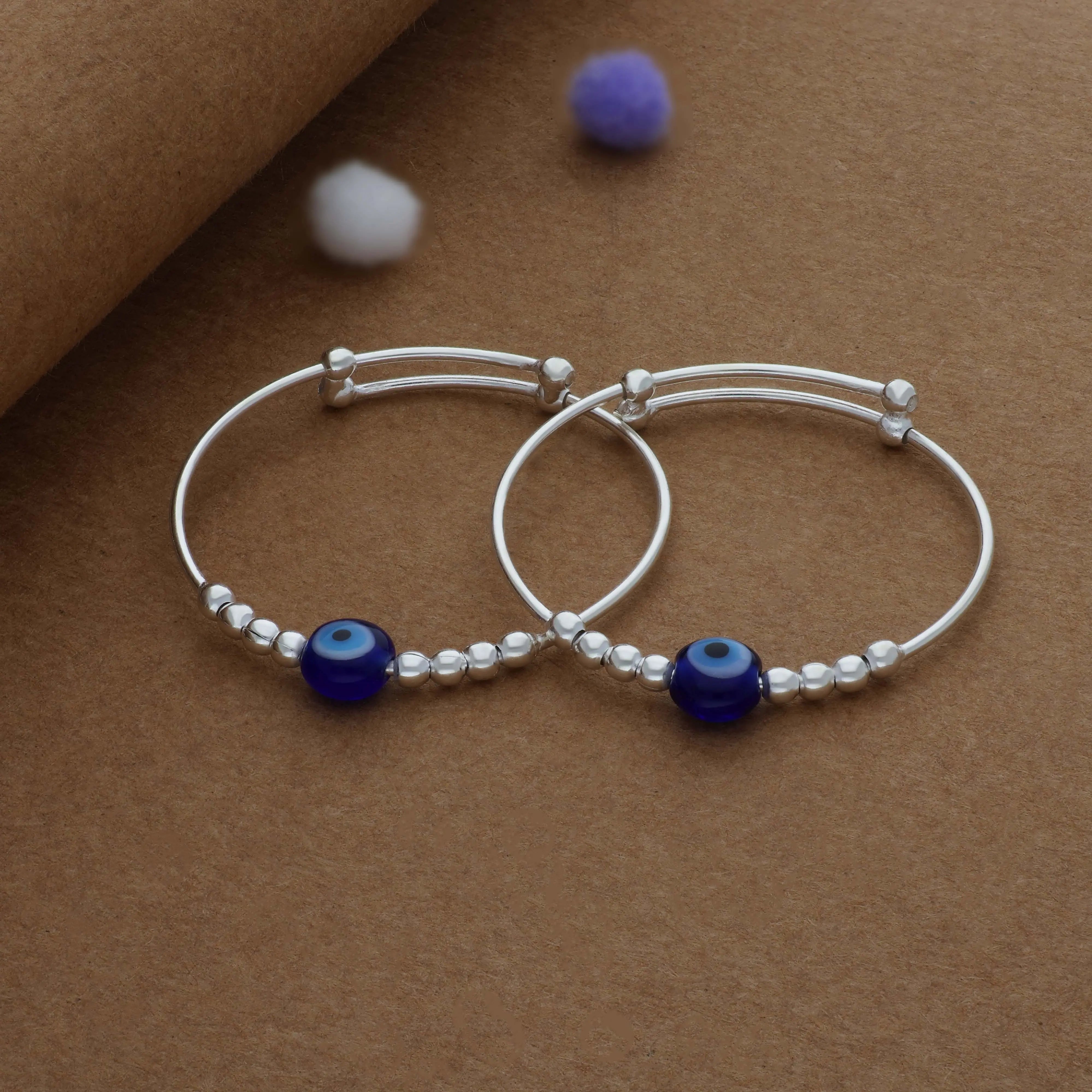 Ocean Eye Silver Kids Bangles (0-5 Years) | 925 Hallmark | Daily Wear Gift for Kids