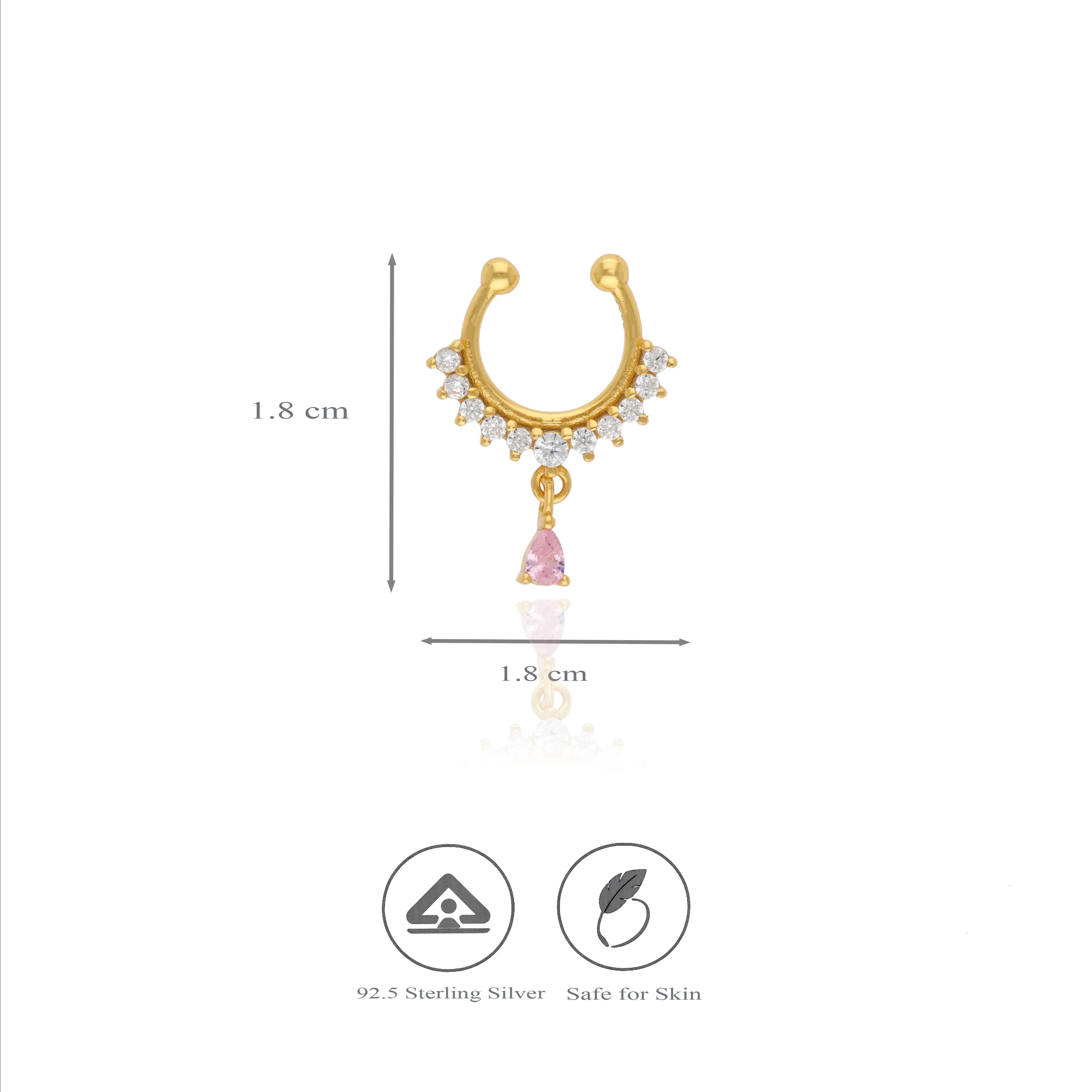925 Silver Pink Teardrop Faux Septum Ring