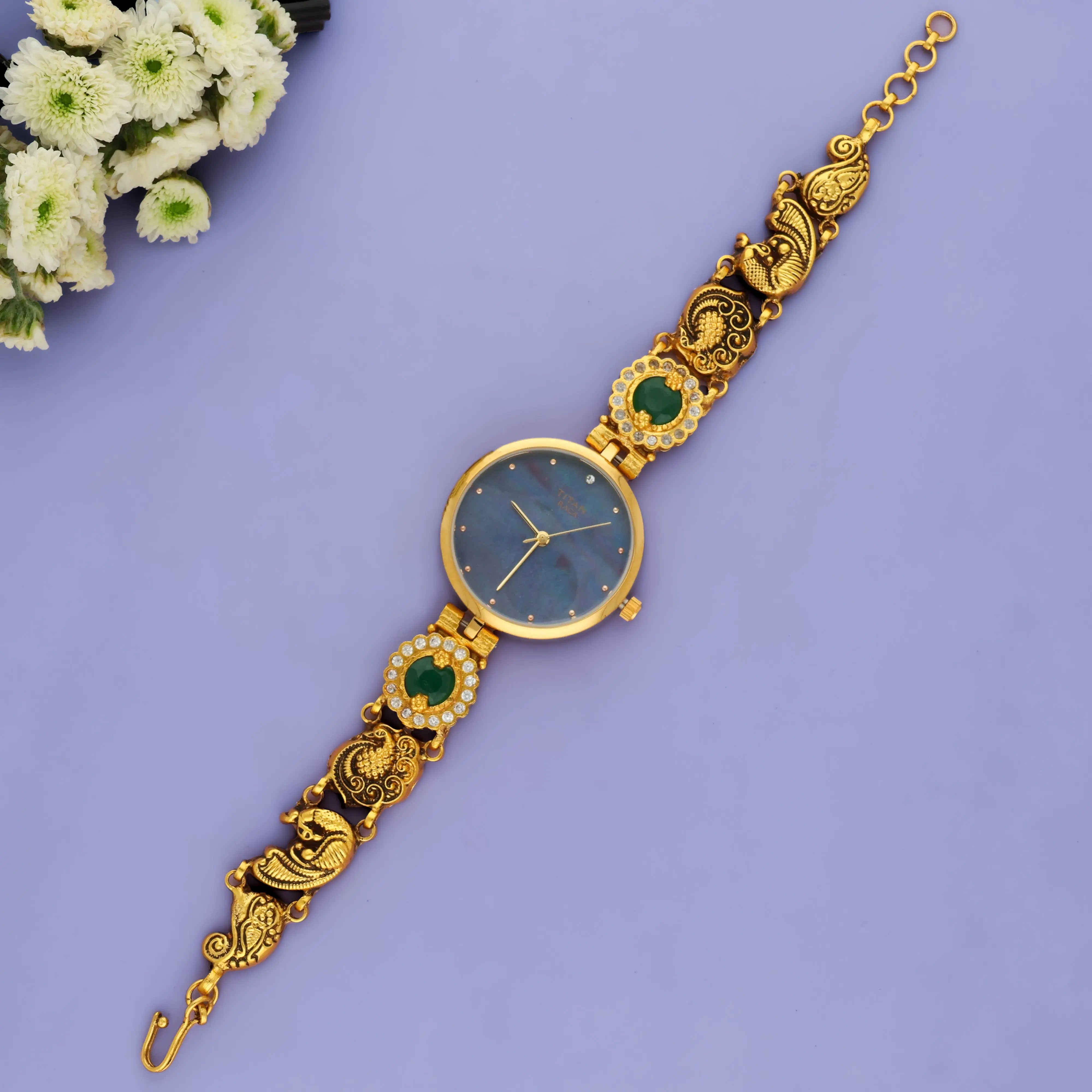 Emerald Mayur Pure Silver Traditional Watch for Women
