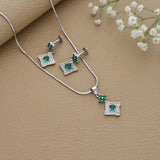Charming Green Gem Silver Pendant Set for Women & Teen
