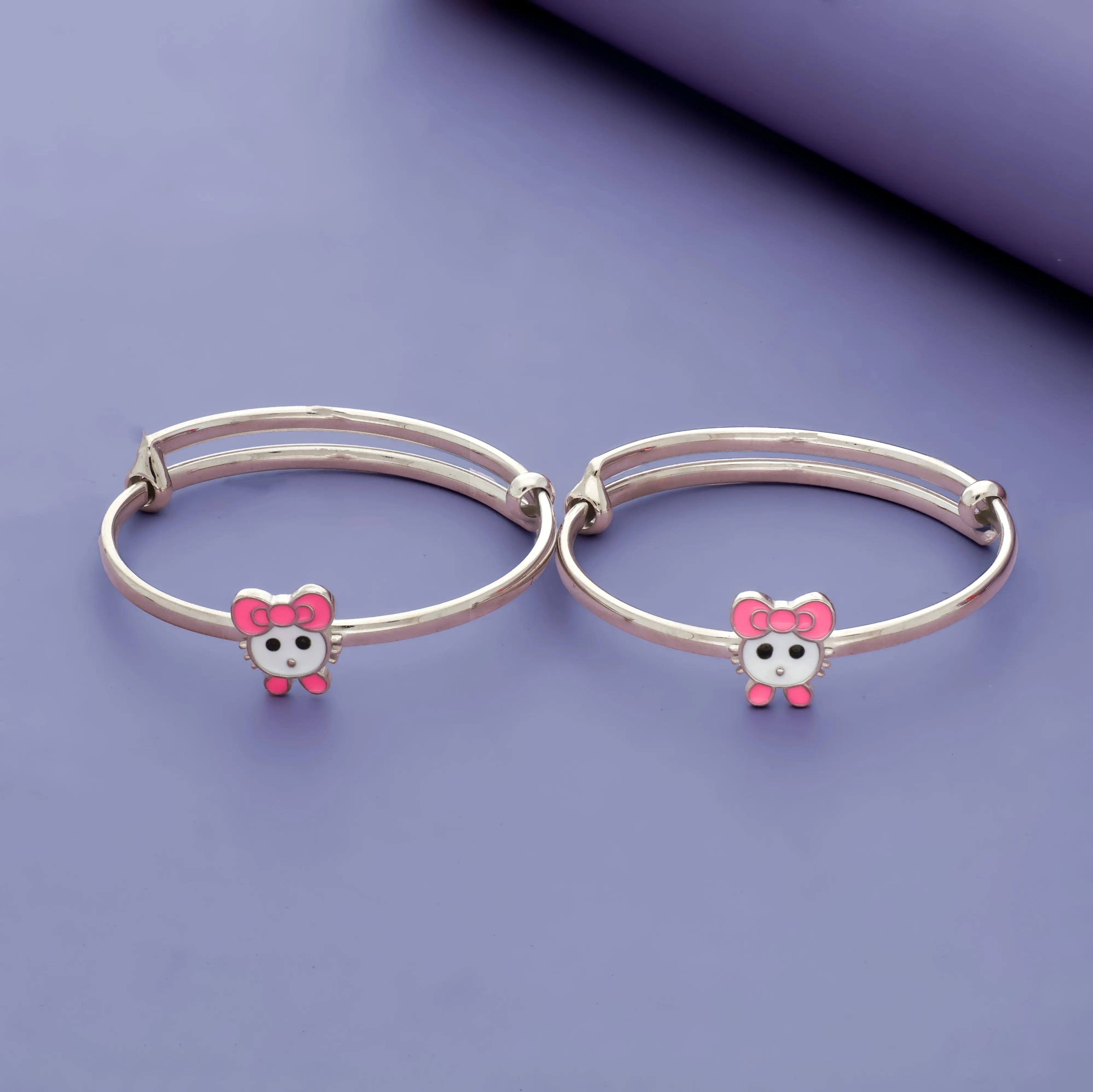 Cute Hello Kitty 925 Silver Kid Bangles (0-5 Yrs)
