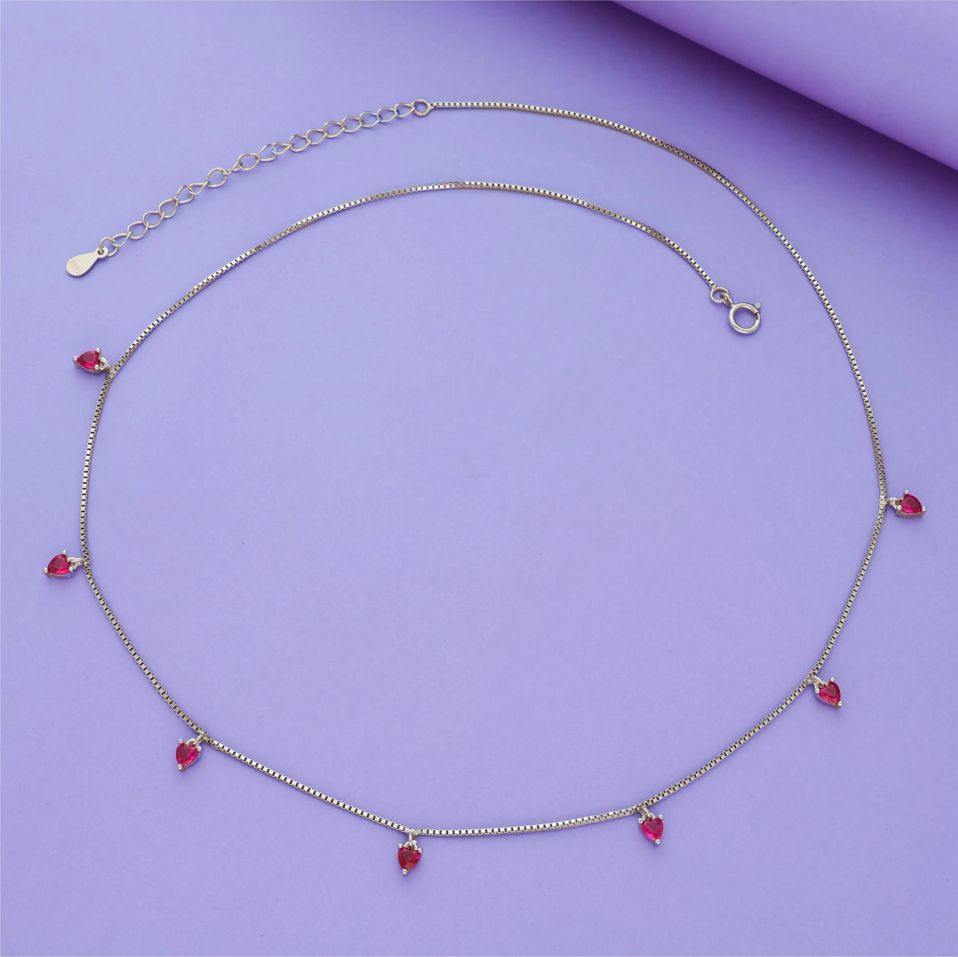 925 Silver Red Heart Charm Chain Necklace