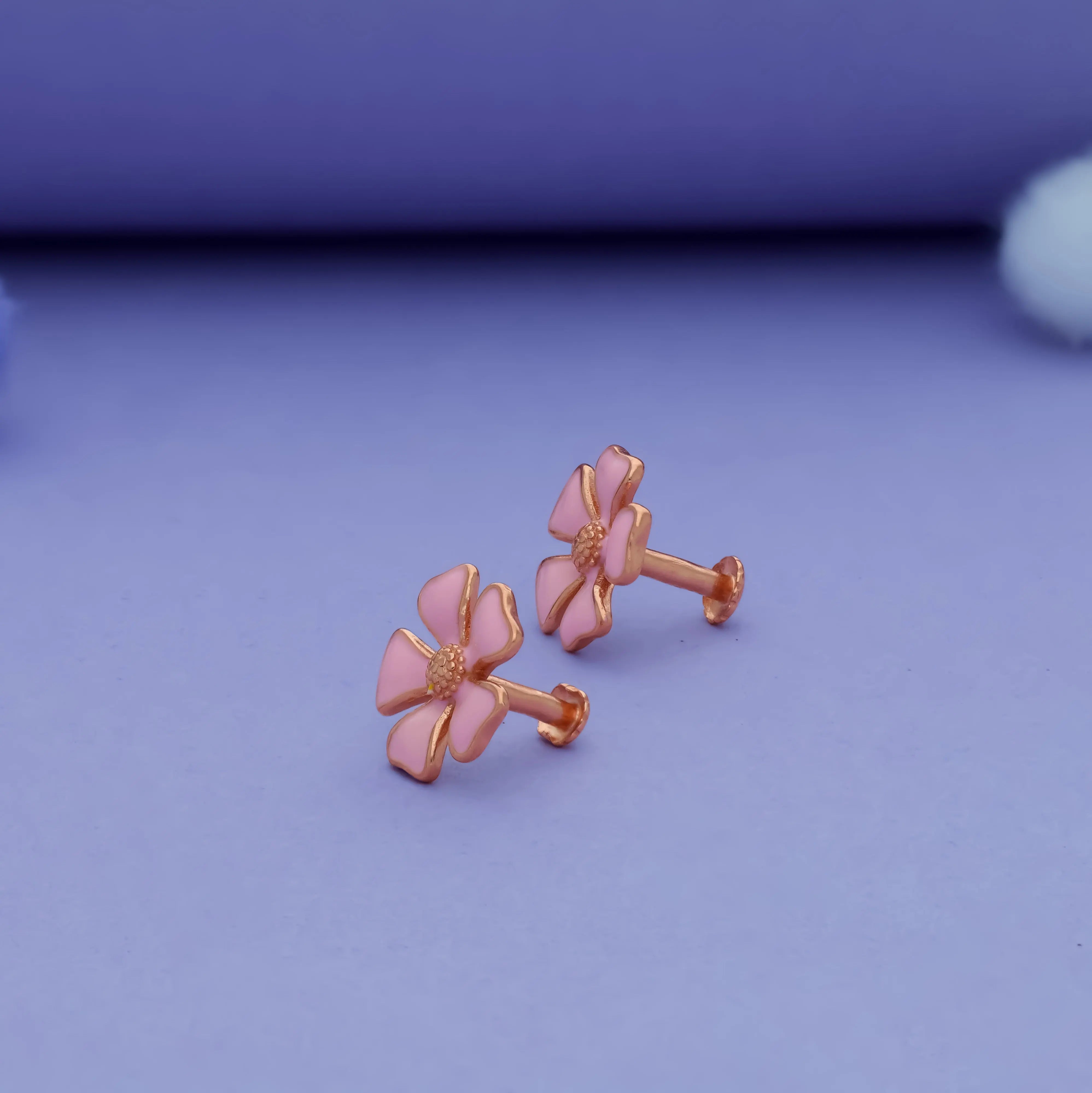 Floral Silver Studs for Kids with South Screw (3+ Yrs)