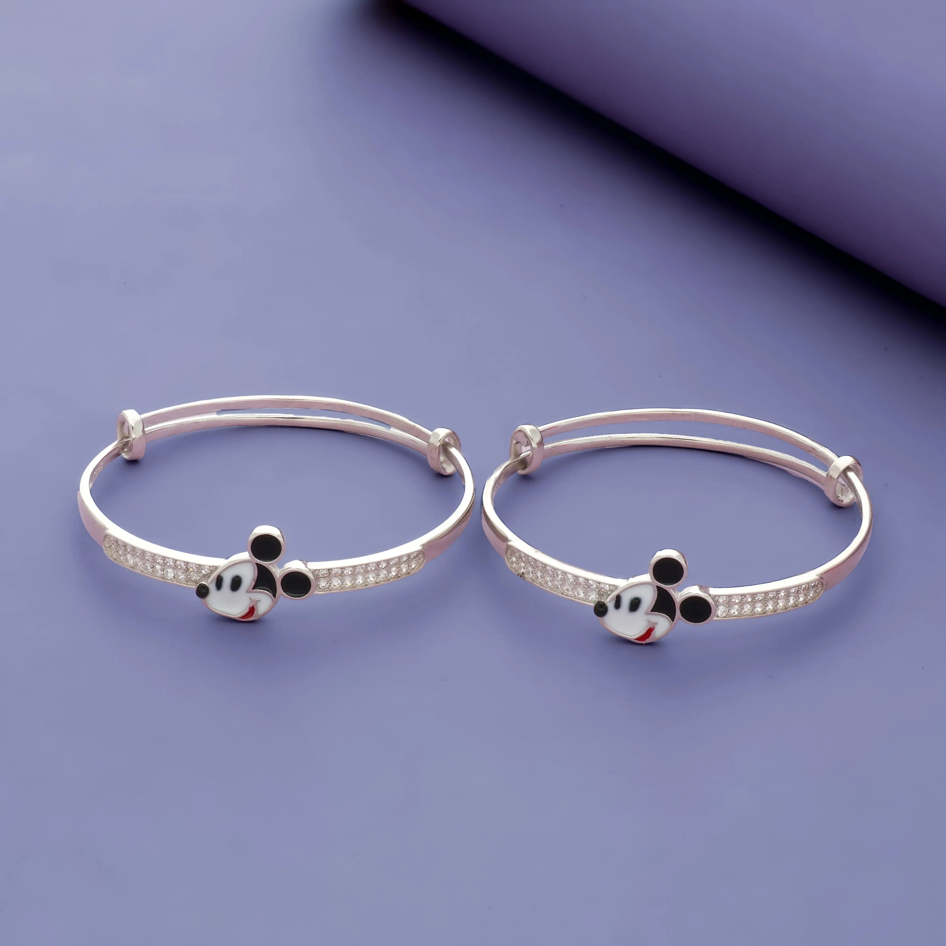 925 Silver Classic Mickey Mouse Adjustable Kids Bangles (0-5 Yrs)