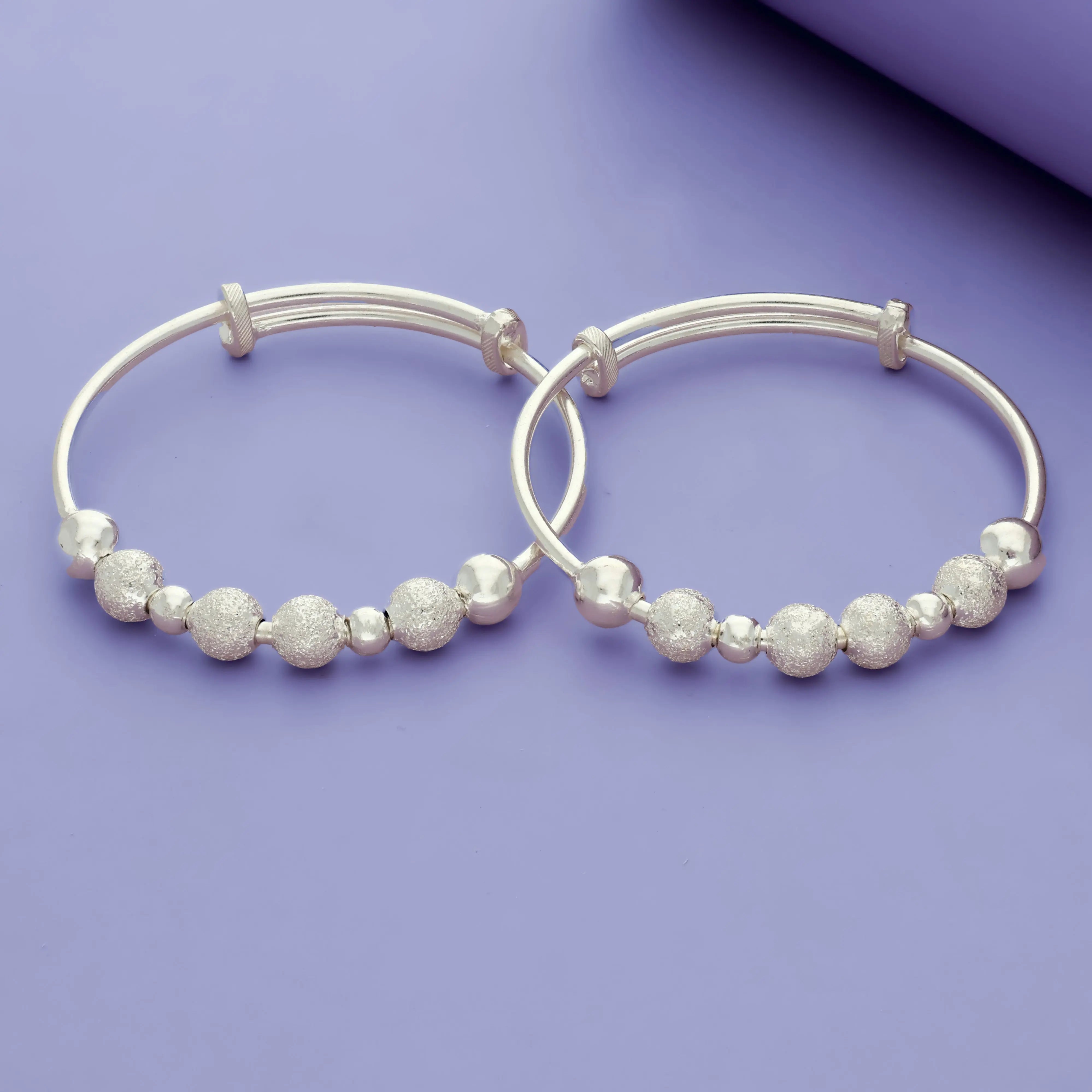 Frosted Glow 925 Silver Bangles for Kids
