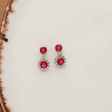 Refined Silver Zircon Red Round Dotted Drop Earring For Women & Teen