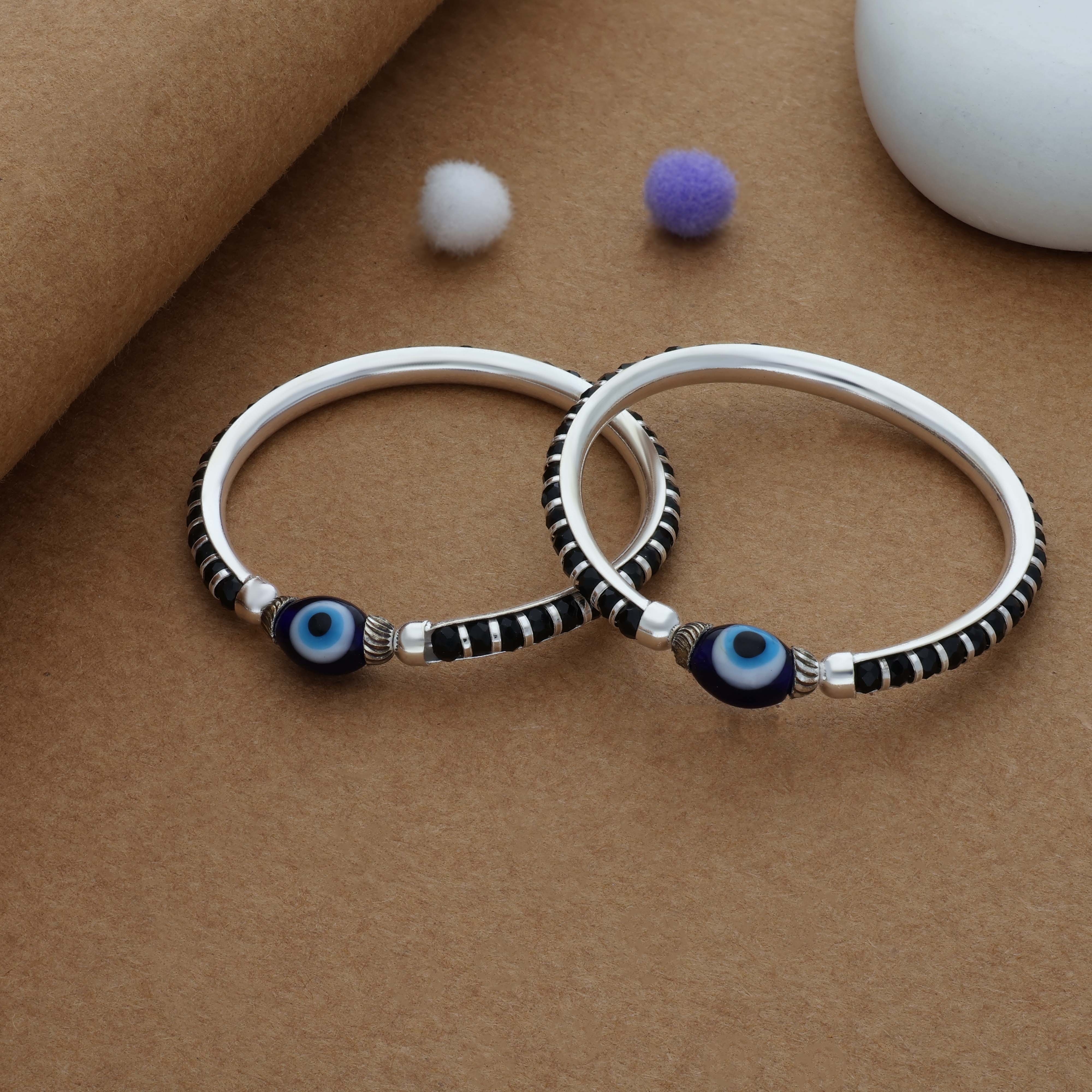 Black Bead Protection 925 Silver Kid Bangles(0-1 Yrs)