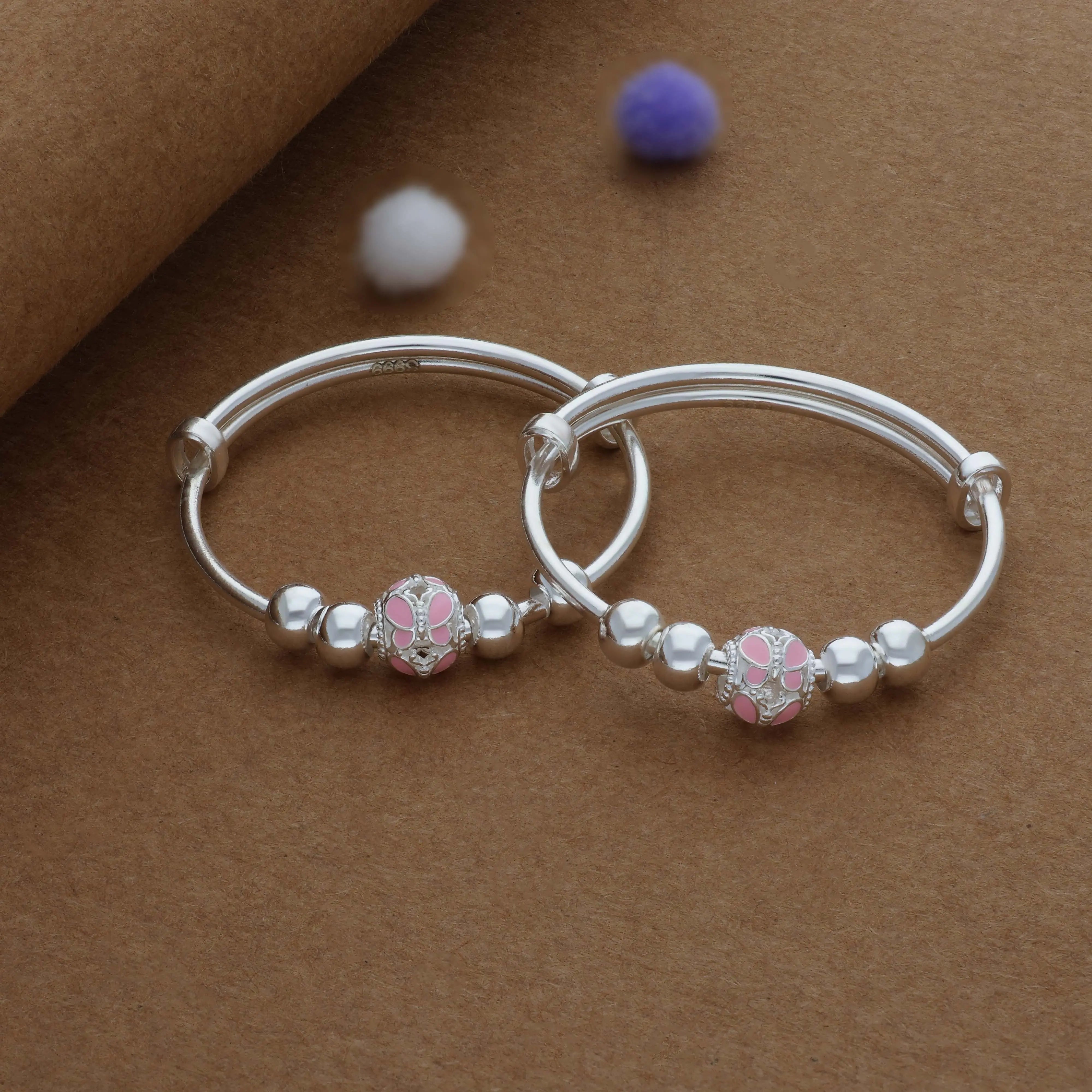 Pretty Baby Petals Silver Kids Bangles (0-5 Years) | 999 Hallmark | Daily Wear Gift for Kids