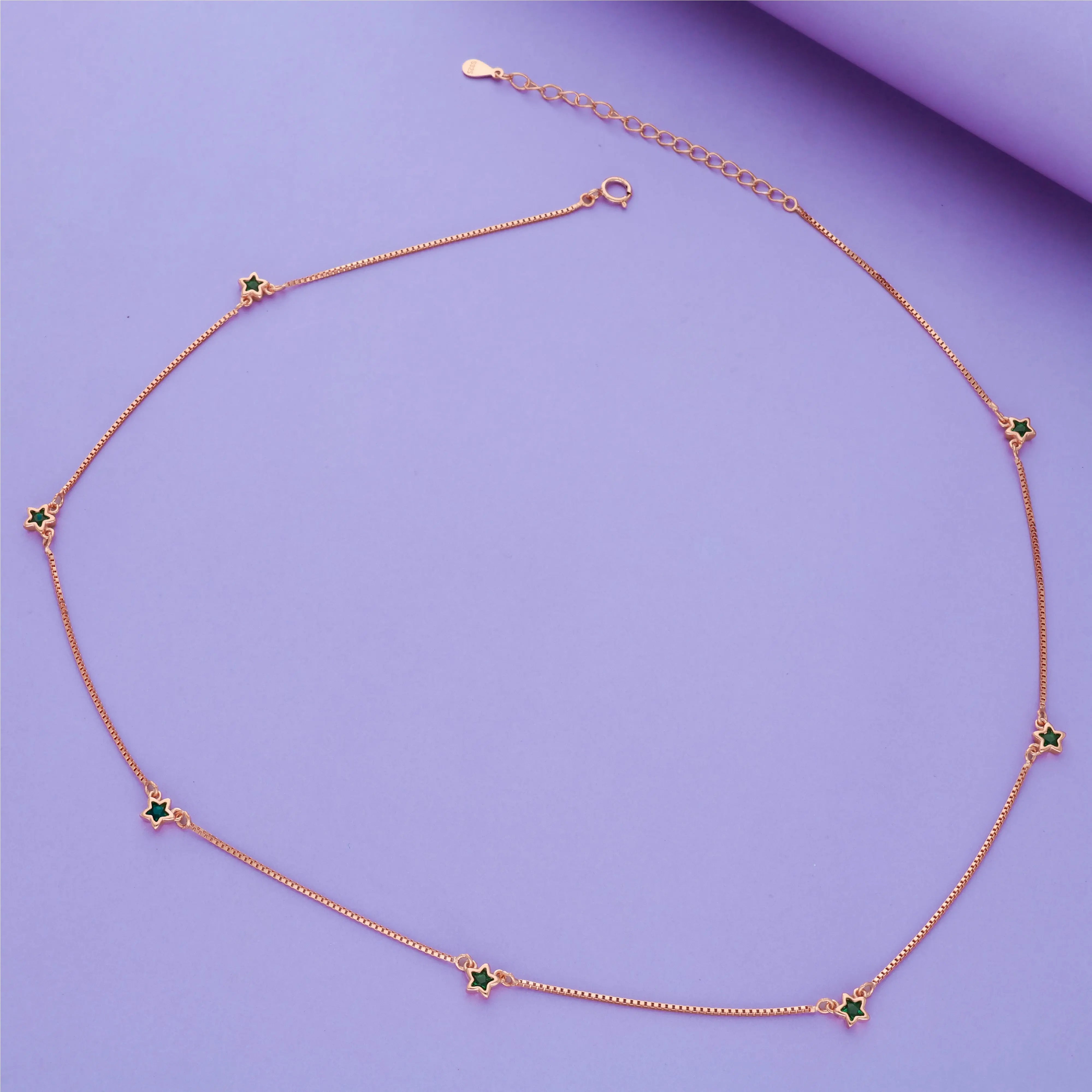 925 Silver Green Star Charm Chain Necklace