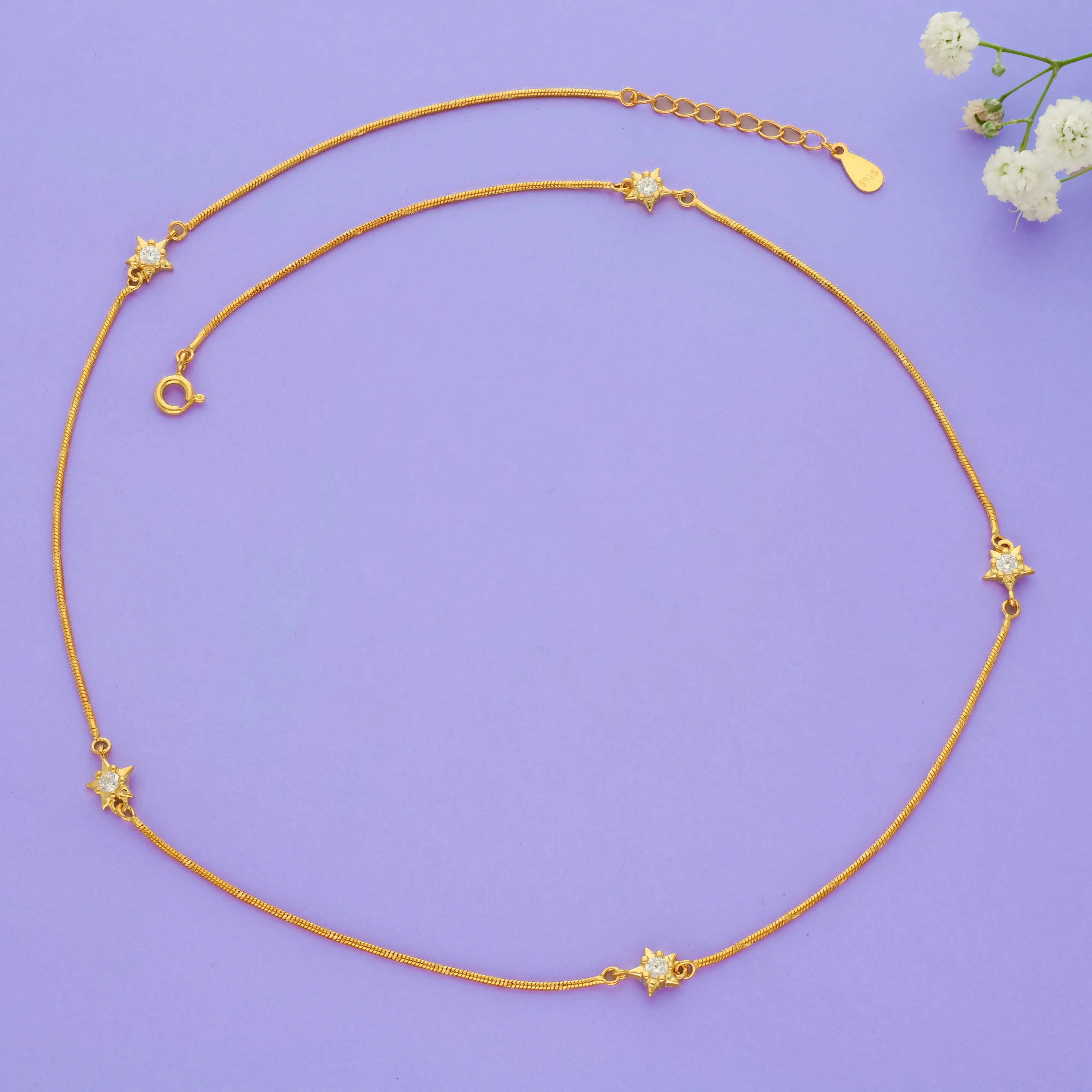 Star Stone Charm 925 Sterling Silver Chain Necklace