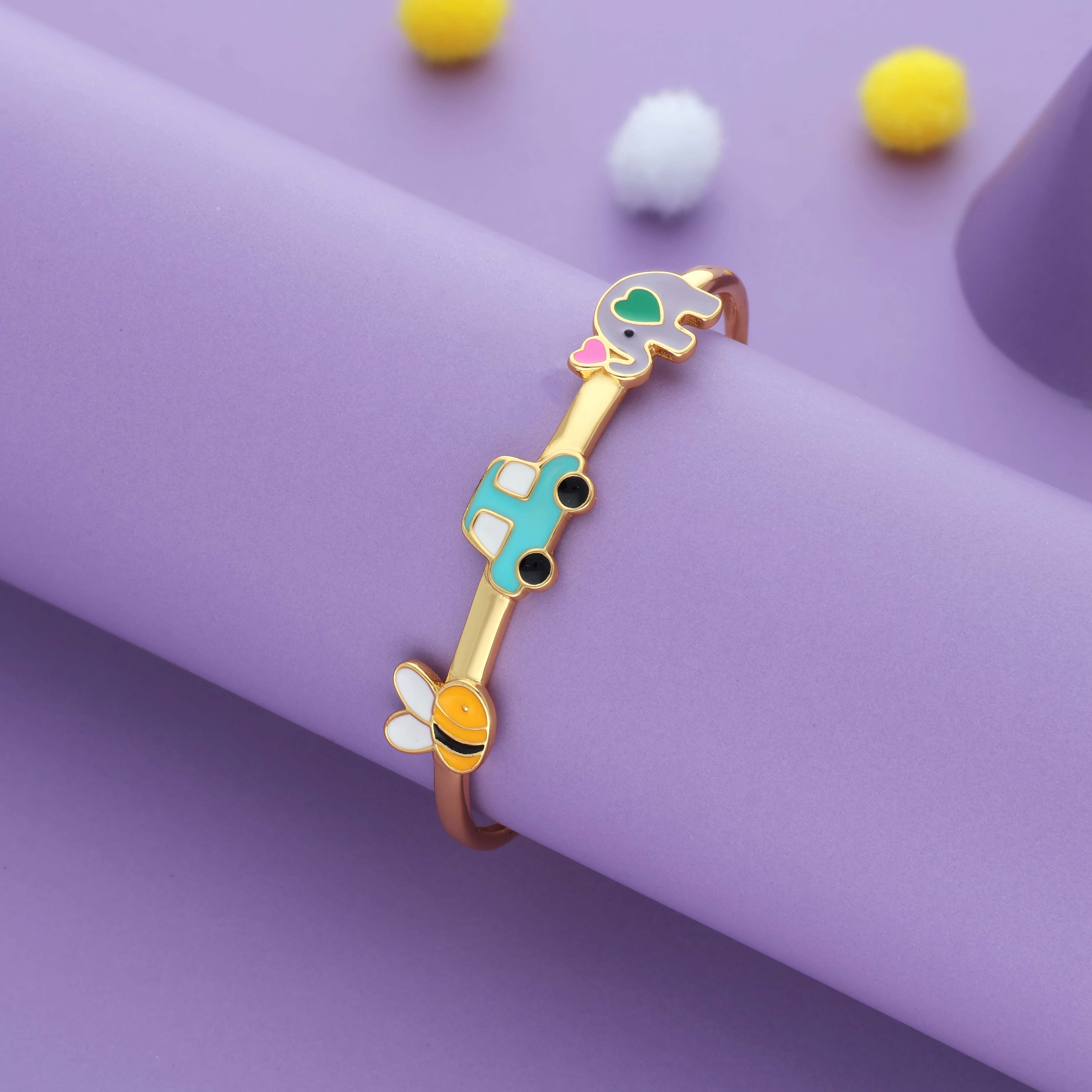 Honeybee Ride 18K Gold Polish Silver Kid Bangle (0–5 Yr)