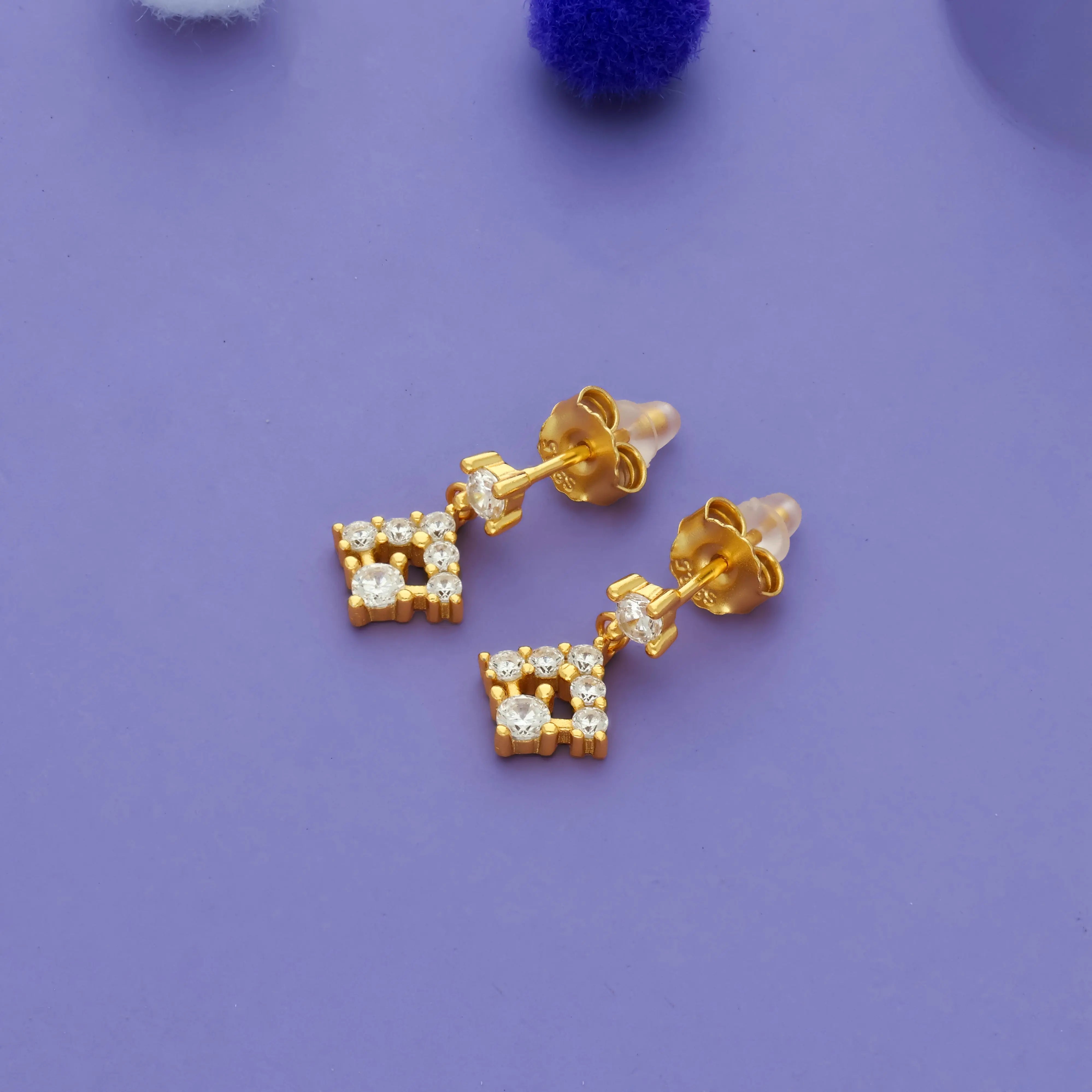 925 Sterling Silver Square CZ Drop Earrings