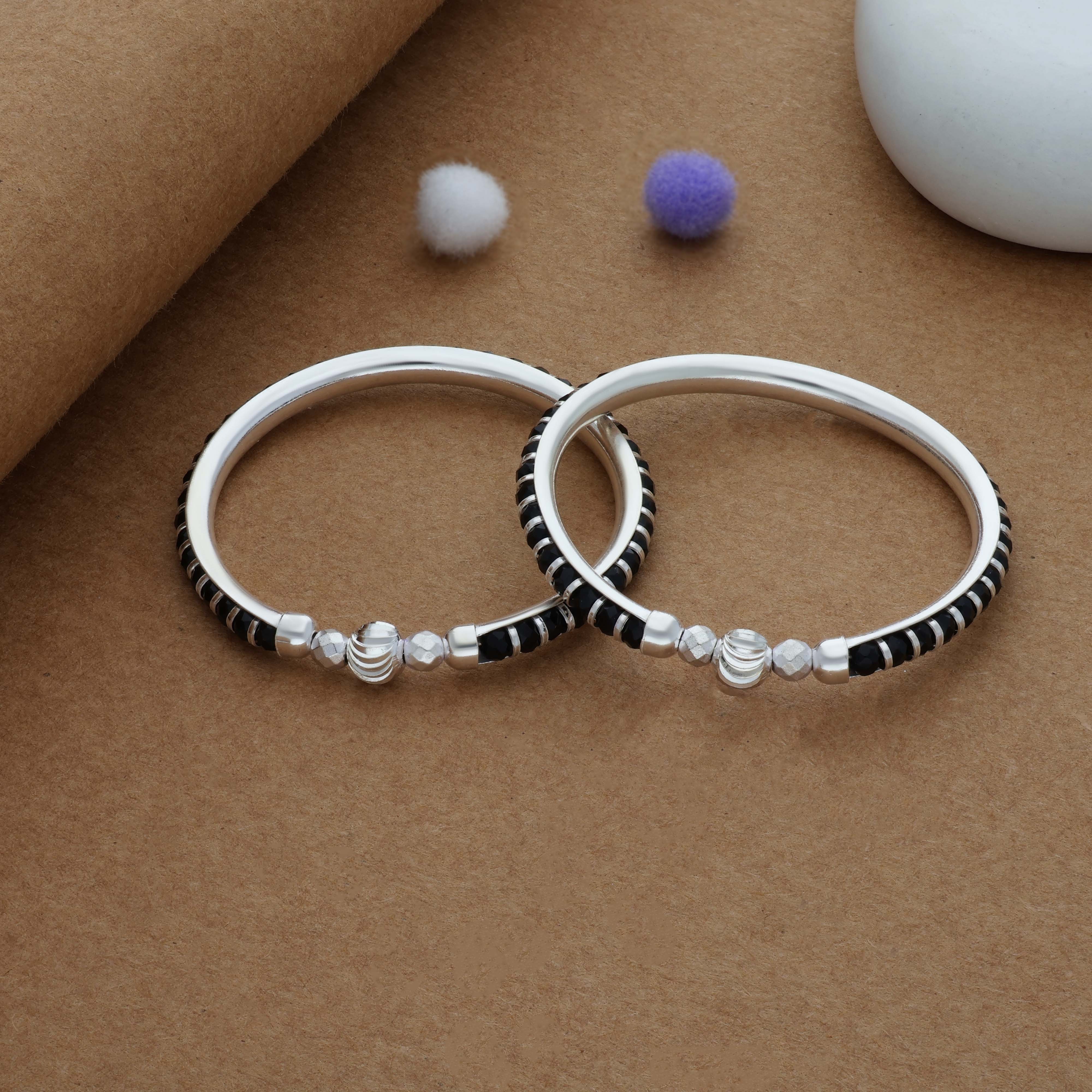 Classic Black 925 Silver Kid Bangles(1-2 Yrs)