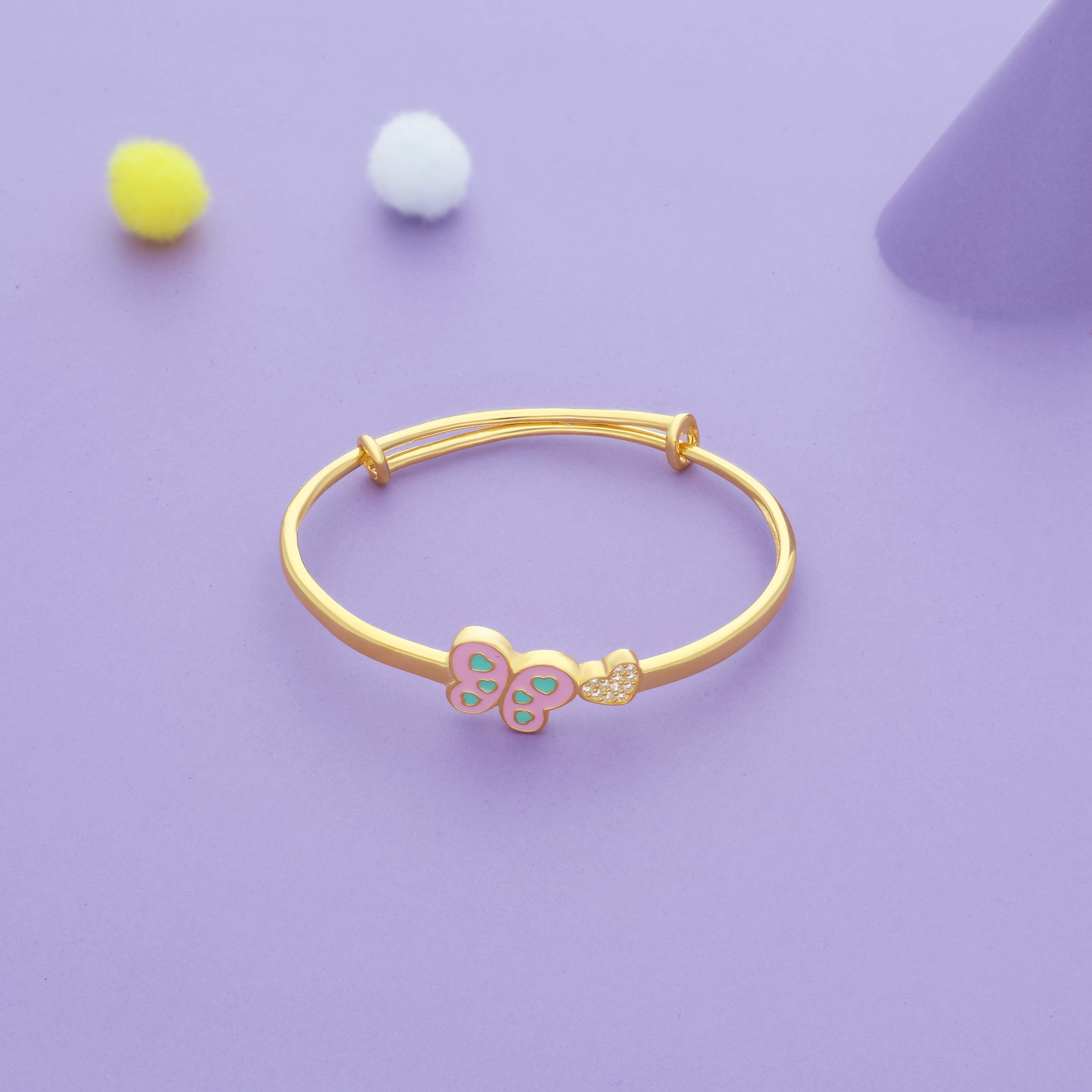Velvet Flutter Heart Gold Polish 925 Kid Silver Bangles (0-5 Yrs)