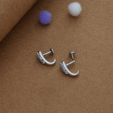 Crystal Square 925 Silver J Type Earring