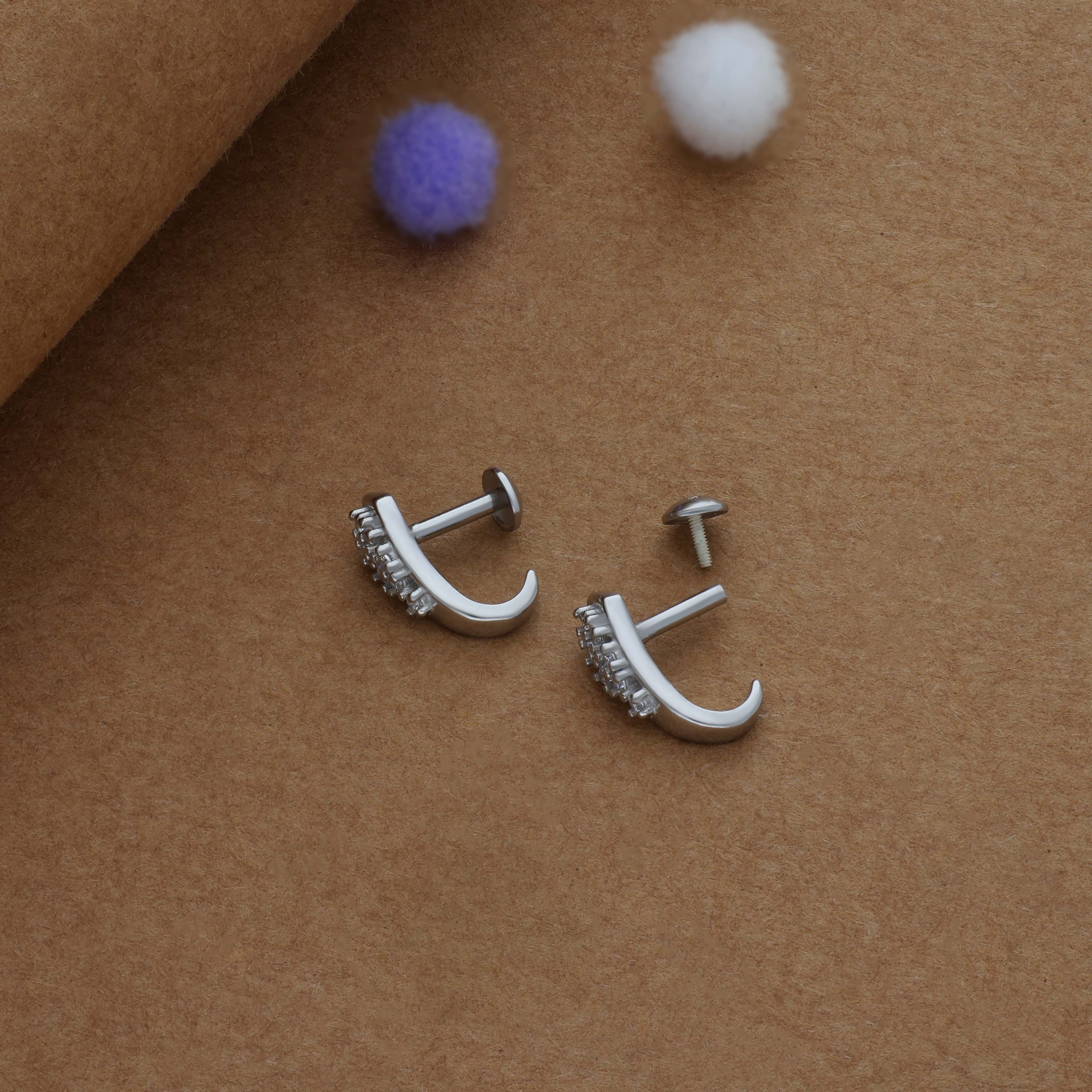 Crystal Square 925 Silver J Type Earring