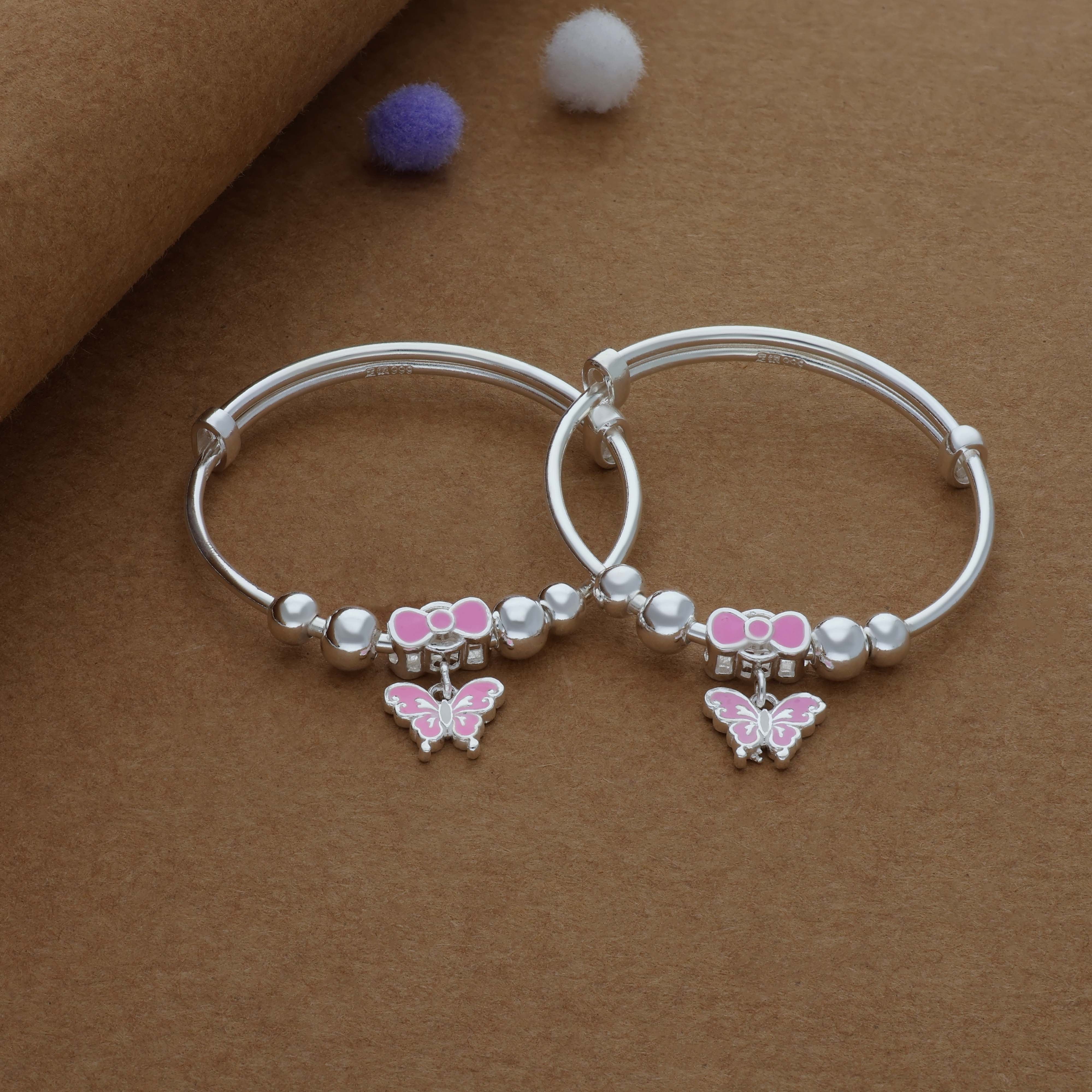 Dreamy Butterfly Charm 999 Silver Kid Bangles(0-5 Yrs)