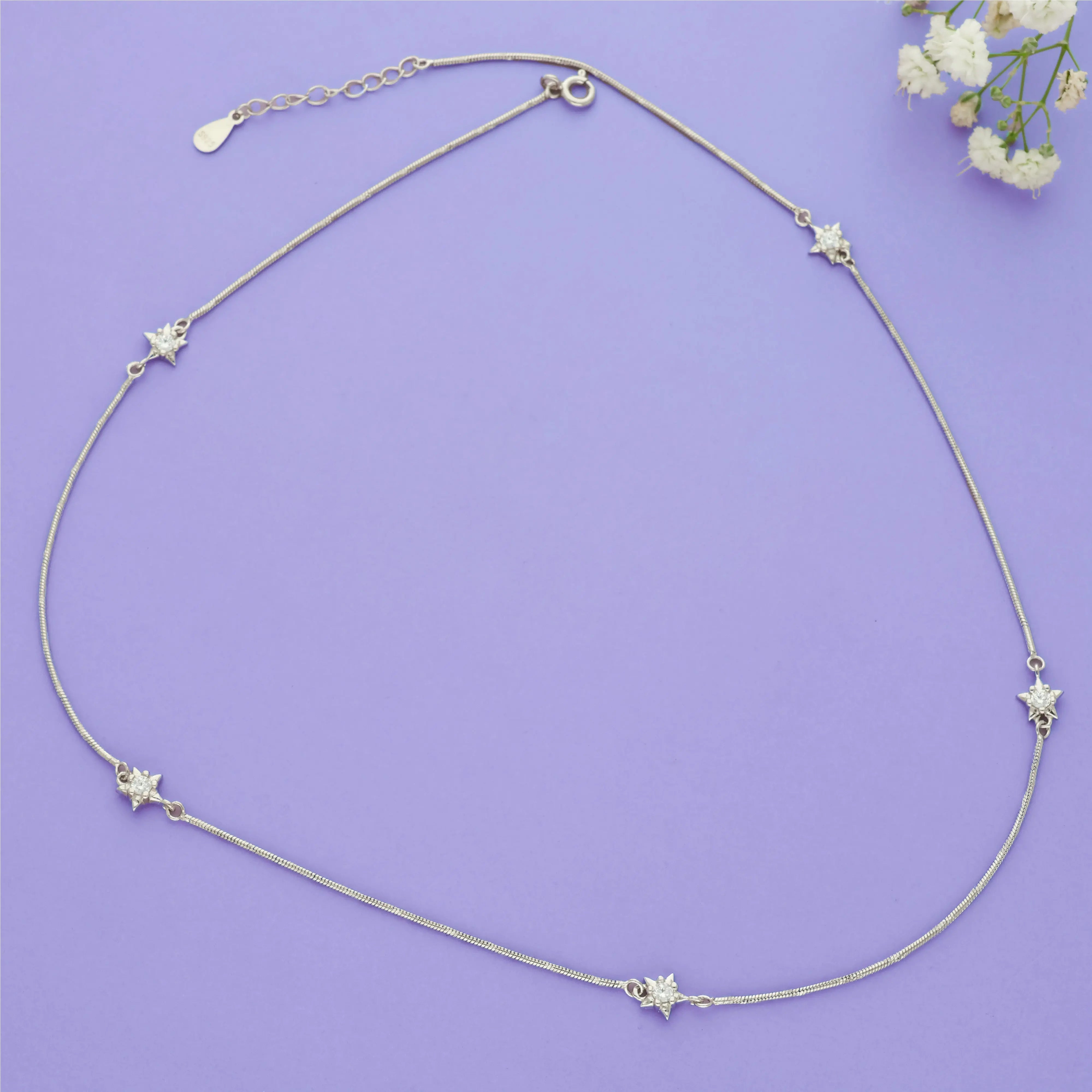 Star Stone Charm 925 Sterling Silver Chain Necklace