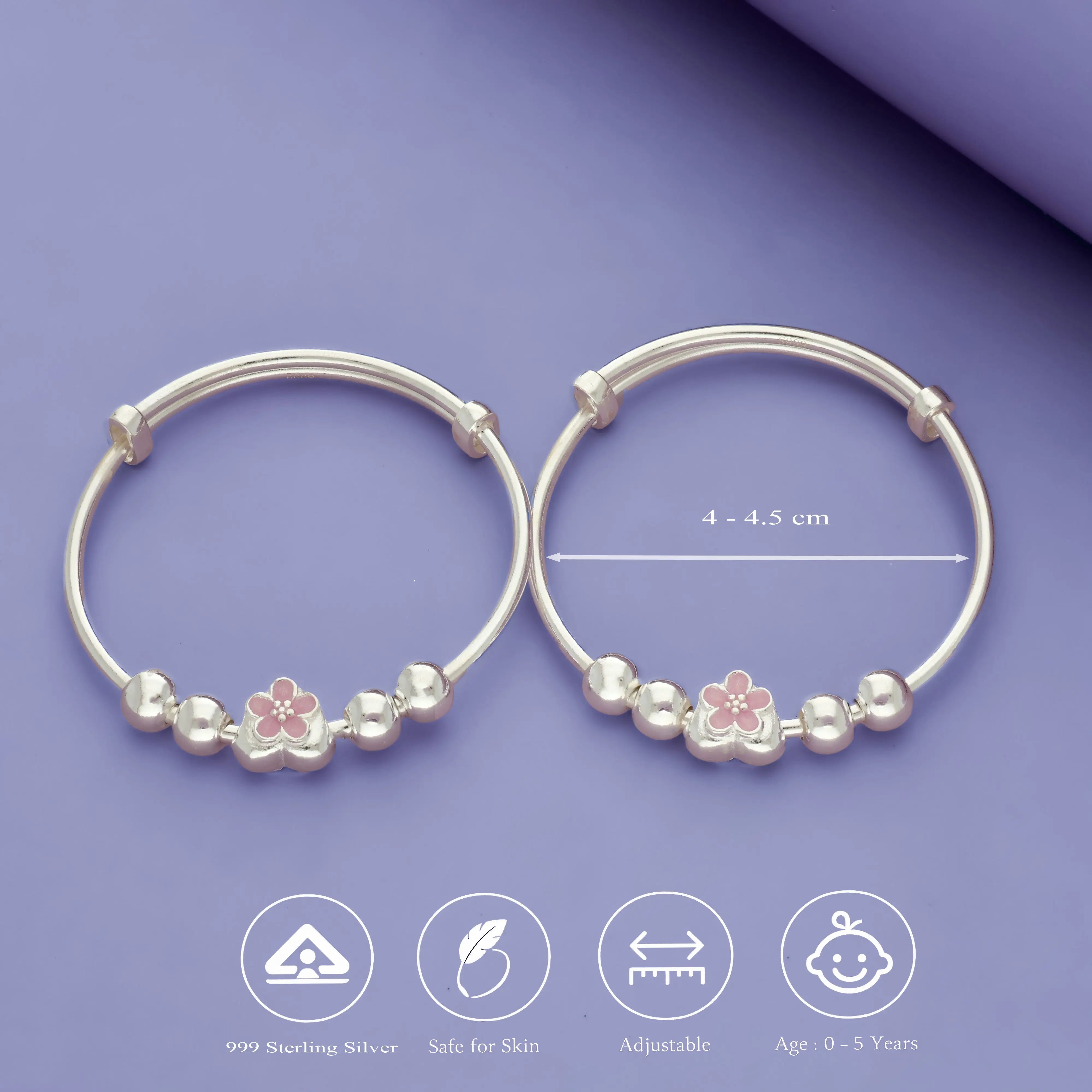 999 Silver Blossom Petals Kid Bangles