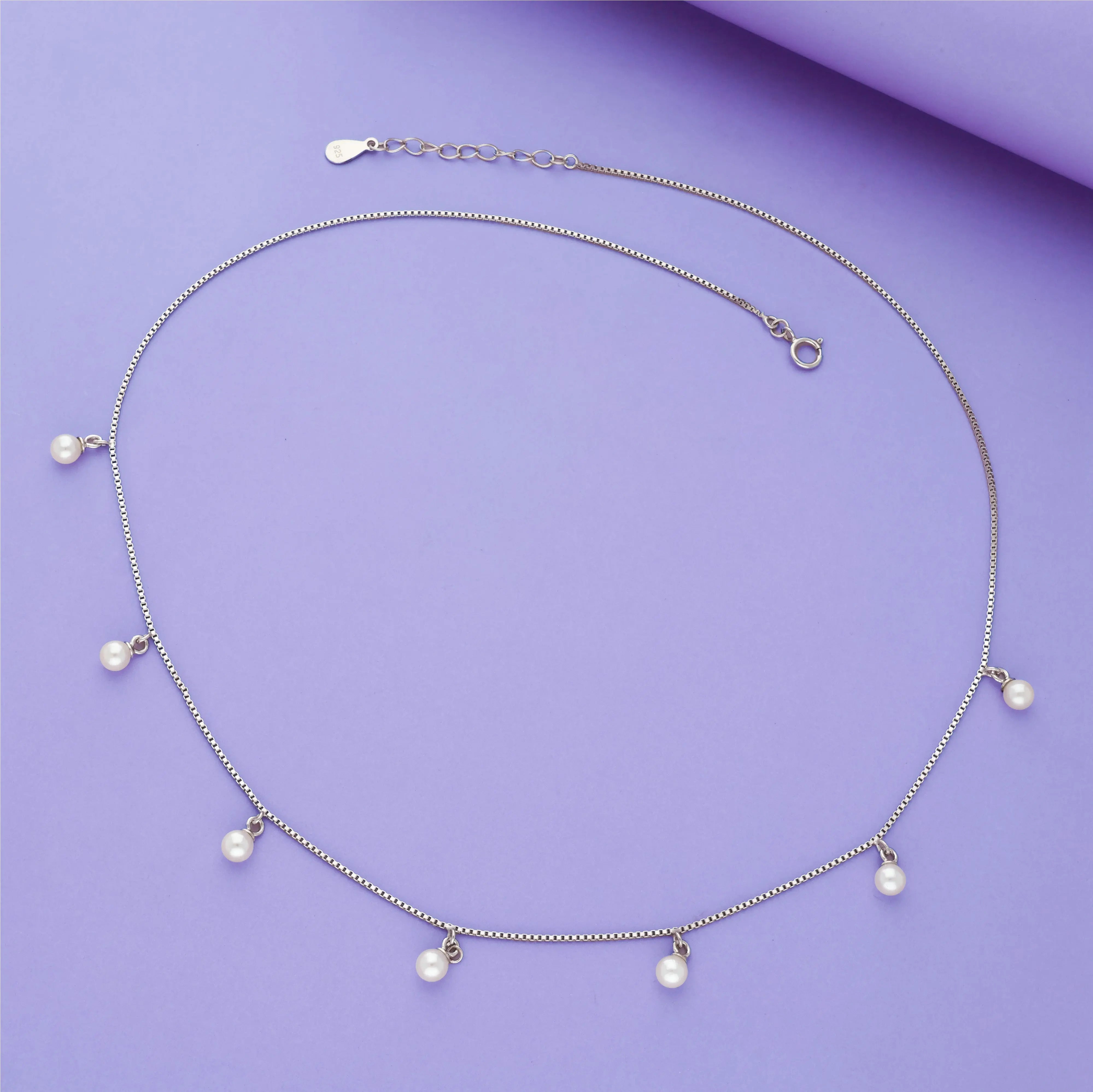 Pearl Drop 925 Silver Layered Chain Necklace