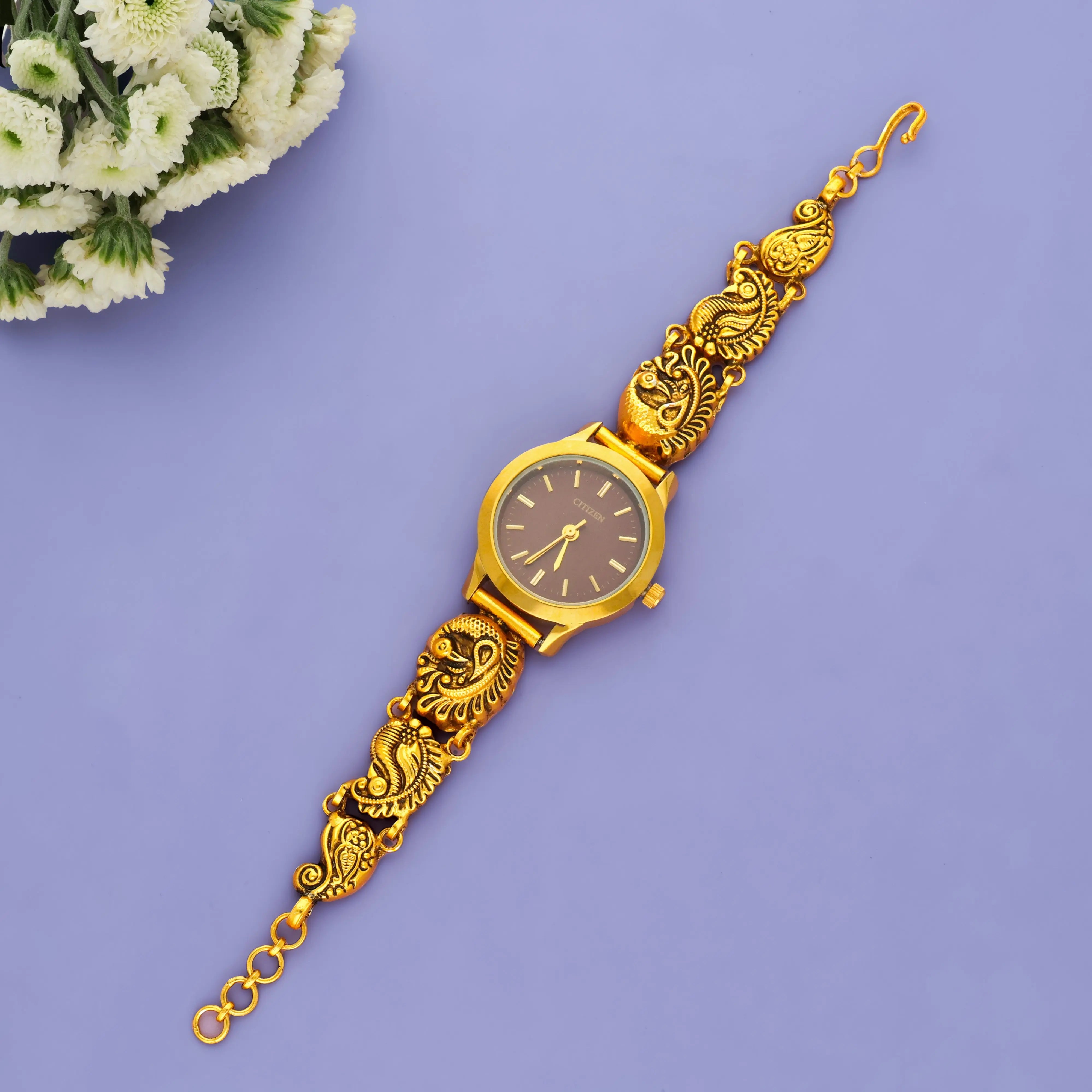 Ethnic Black Traditional Silver Wristwatch for Women