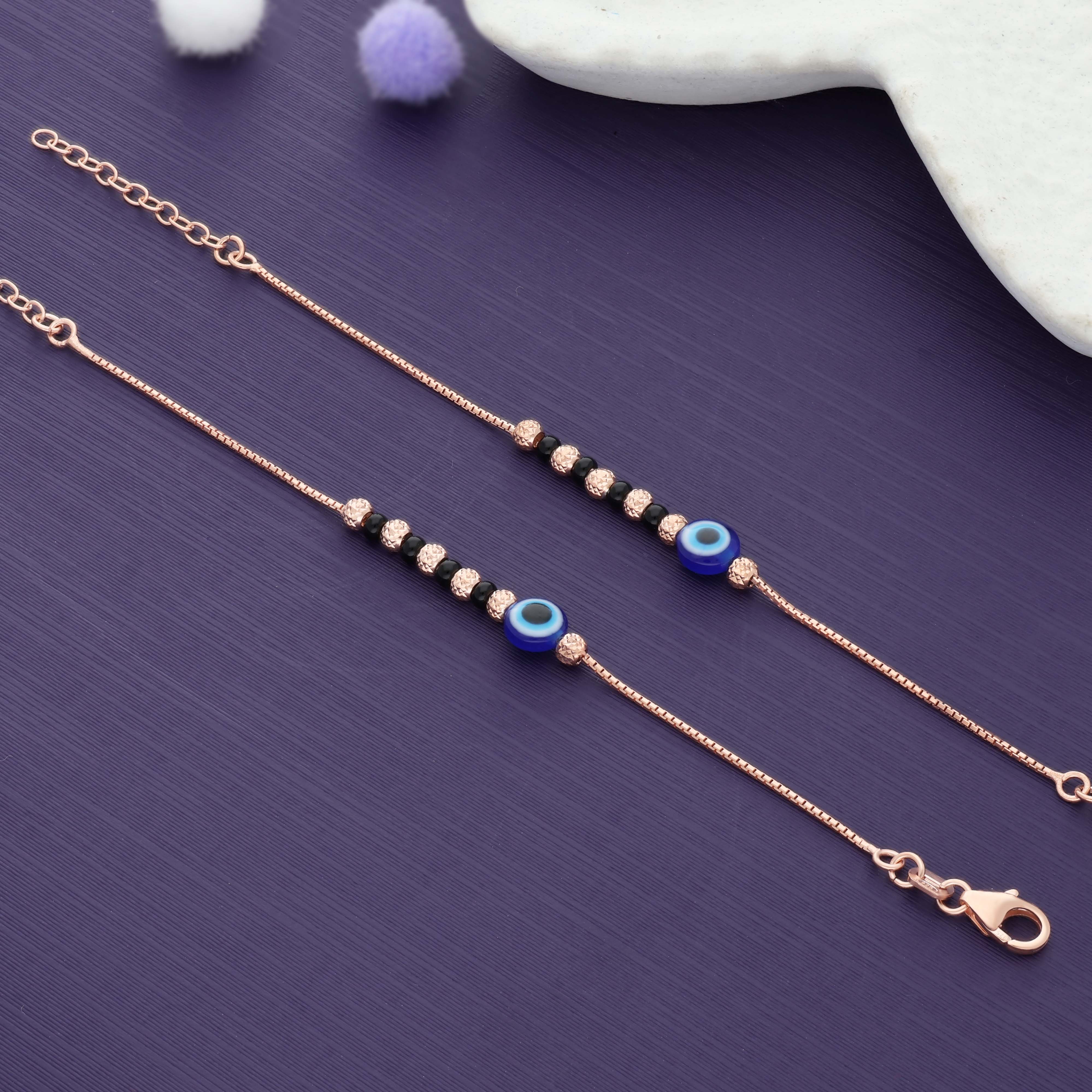 Petit Evil Eye Rose Gold Polish 925 Silver Kid Anklet (0-6Months)