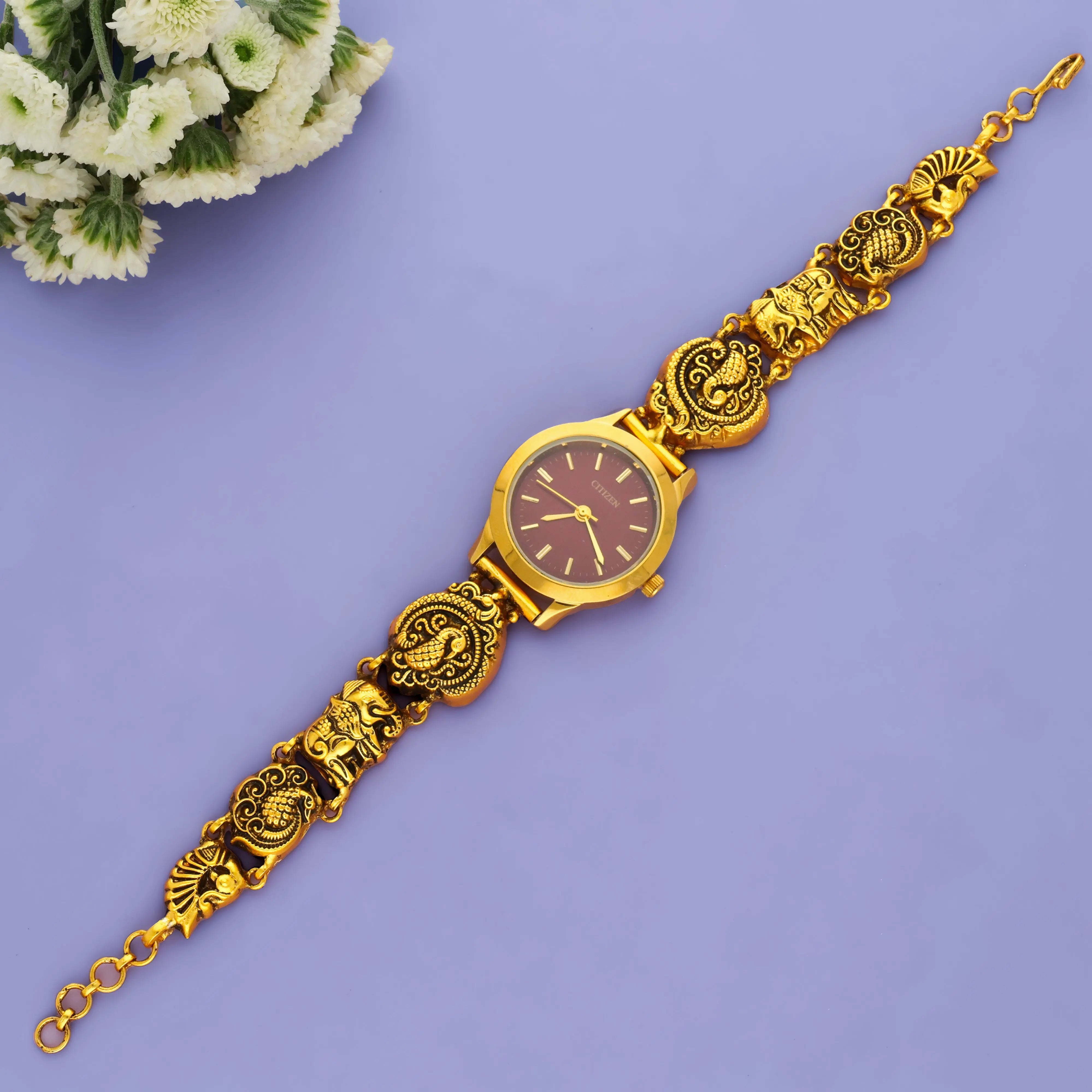 Vintage Darbar Gold Polish 925 Traditional Watch for Women