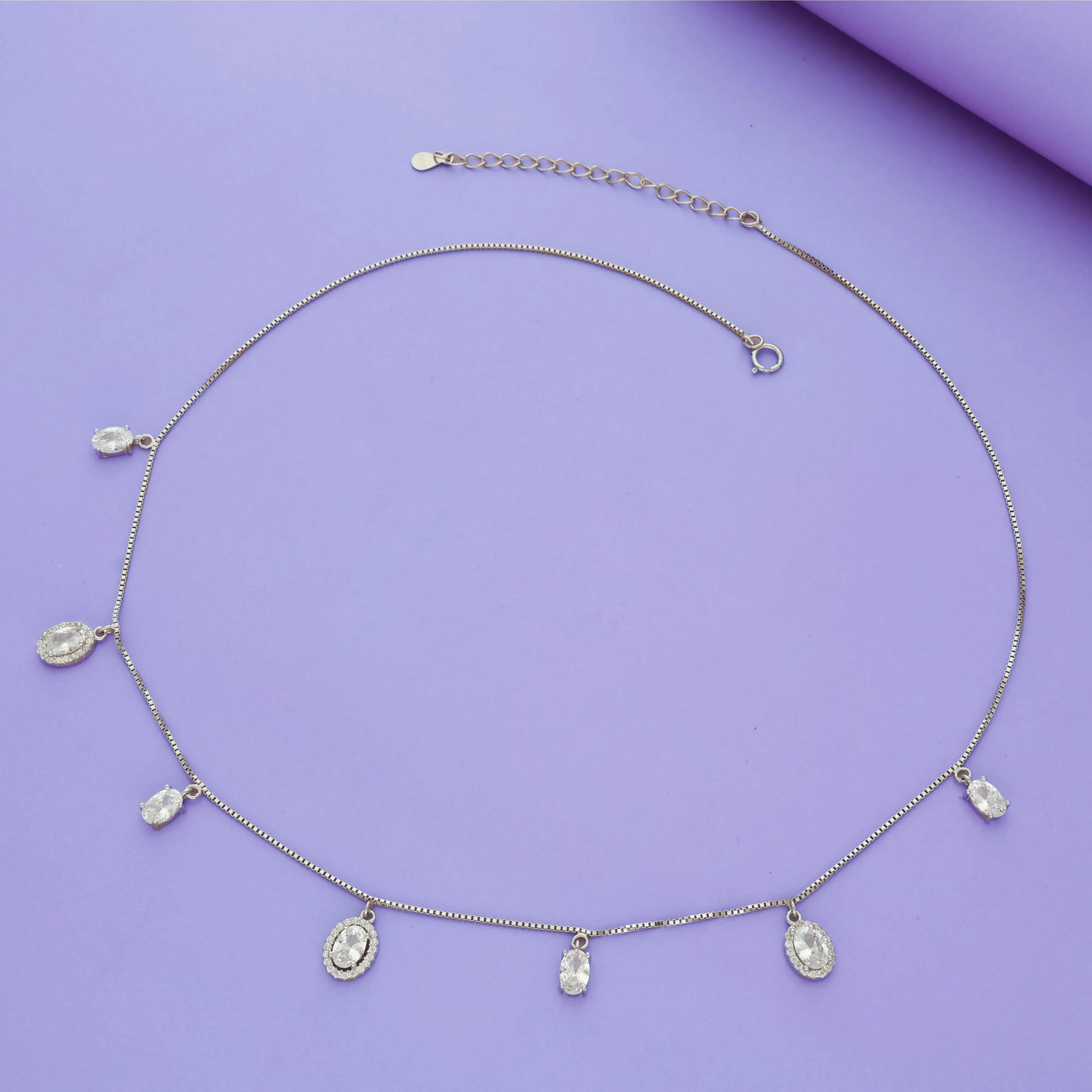 925 Silver Pear Crystal Charm Necklace for Women