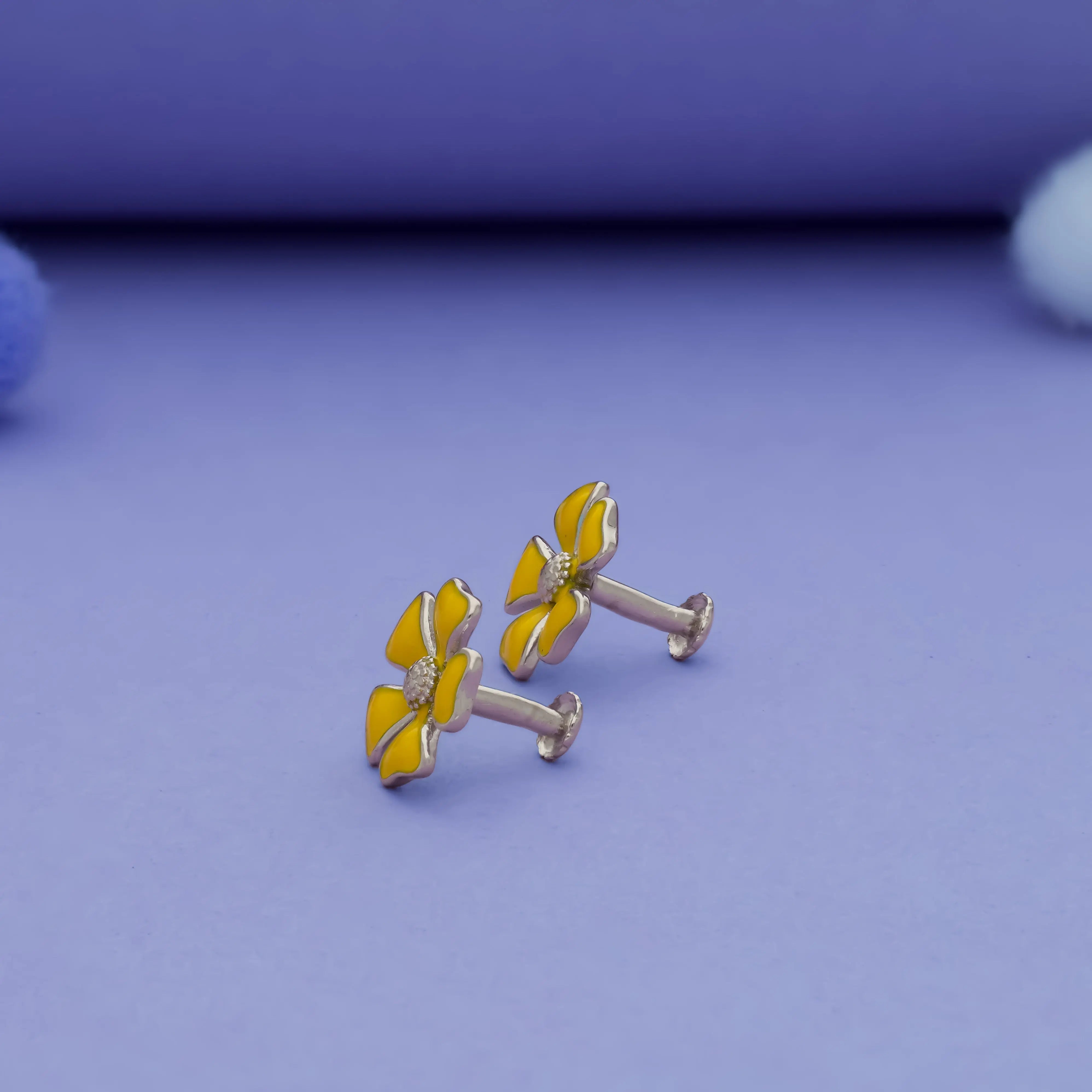 925 Sterling Silver Earrings for Baby Girl with Flower Design