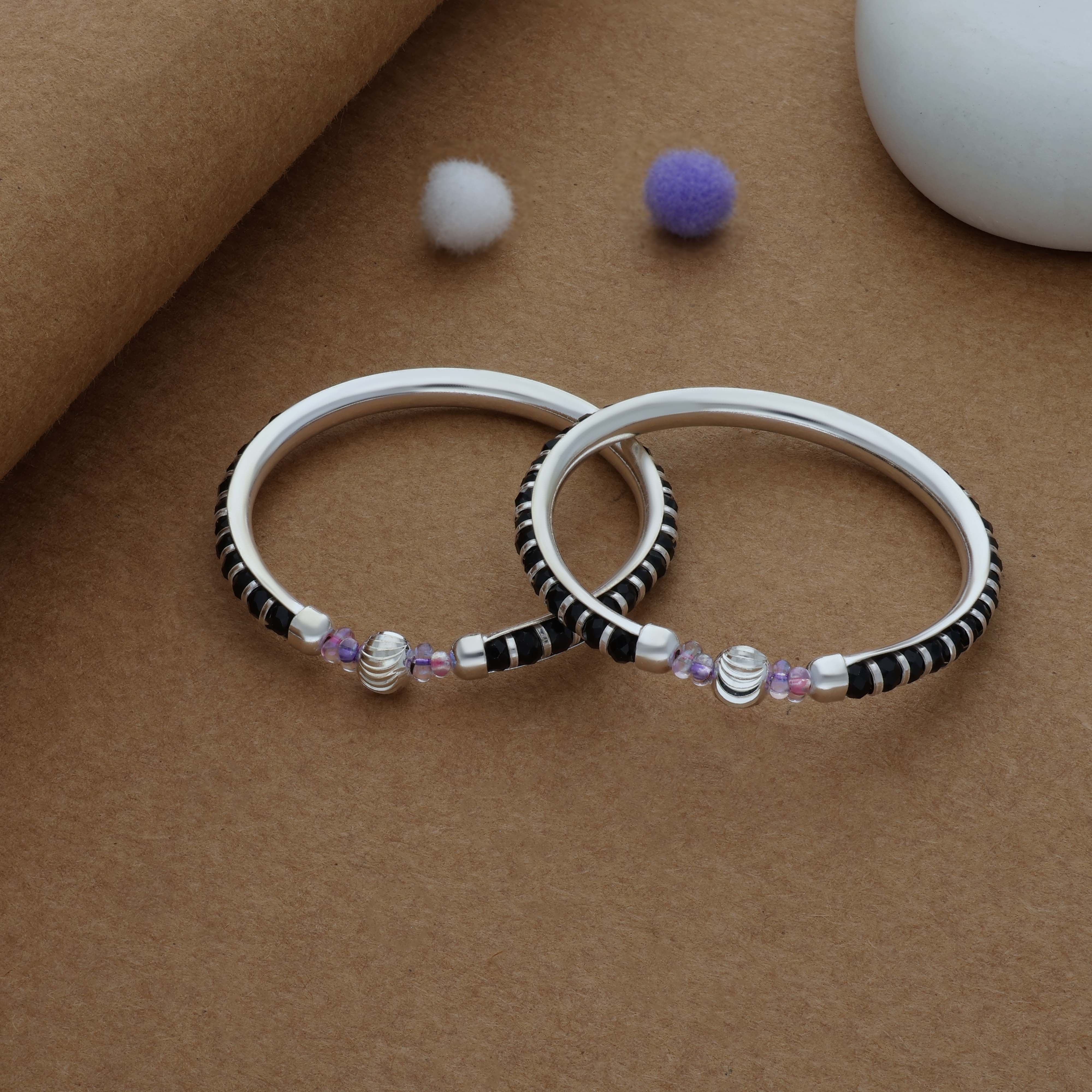 Dual Bead 925 Silver Kid Bangles(0-1 Yrs)