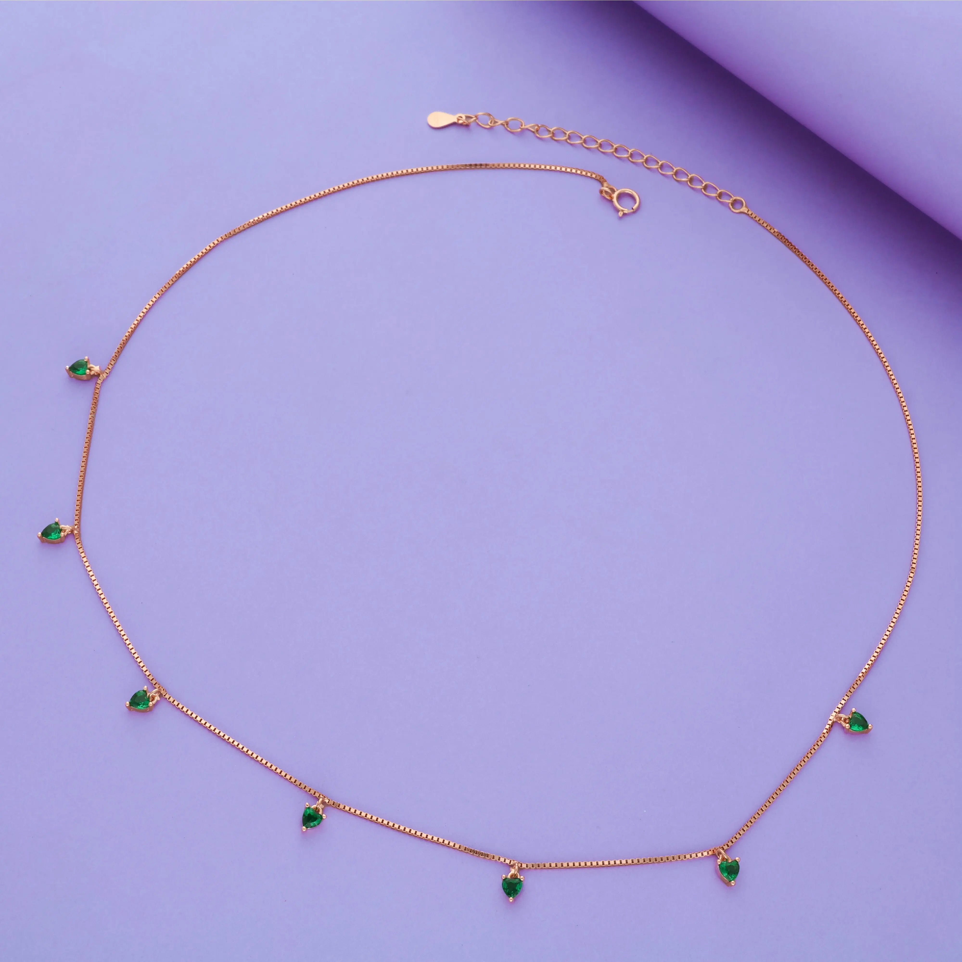 Green Heart 925 Silver Charm Chain Necklace
