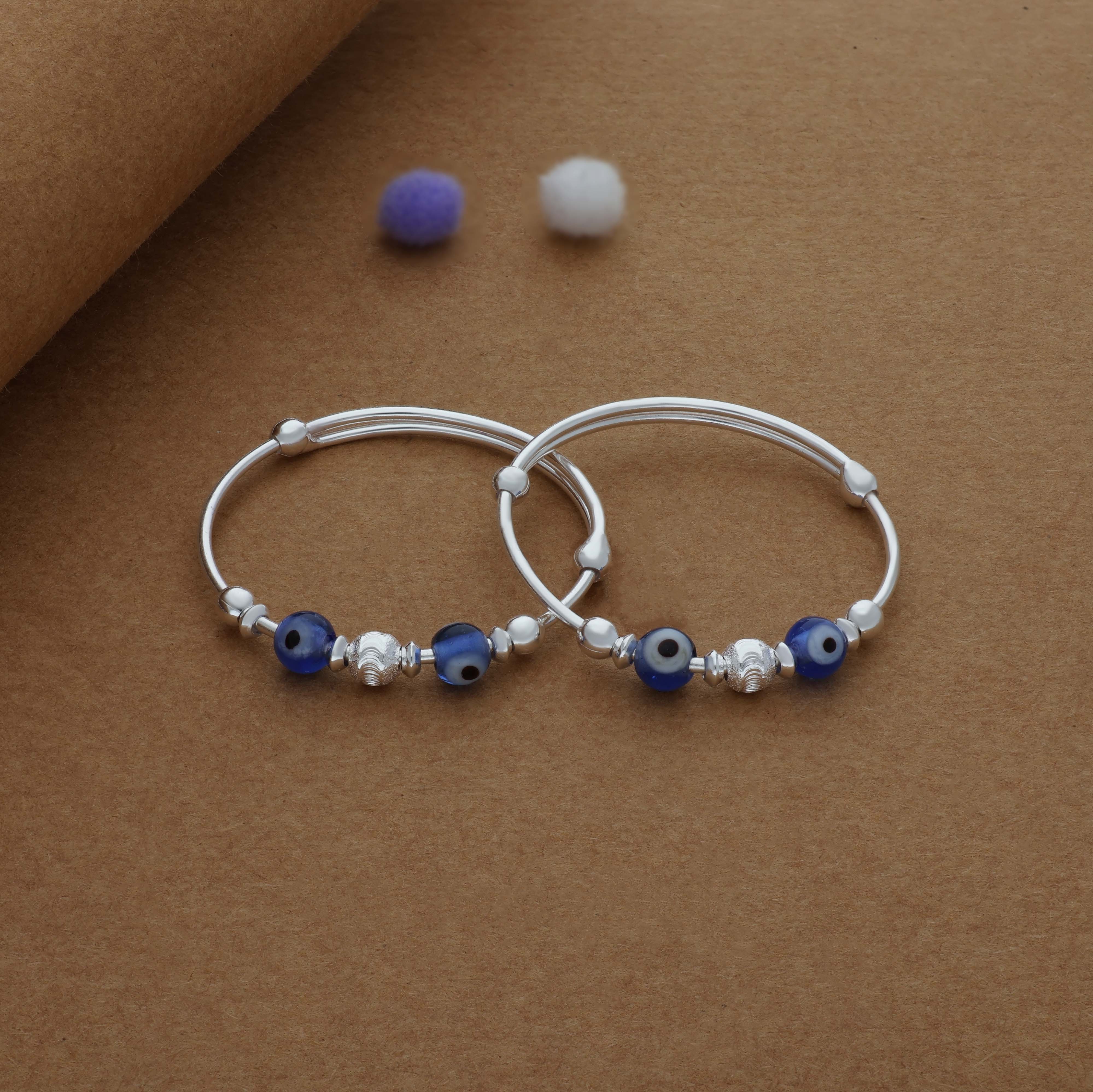 Nazar Blue Pearl 925 Silver Kids Bangles (0-3 Yrs)