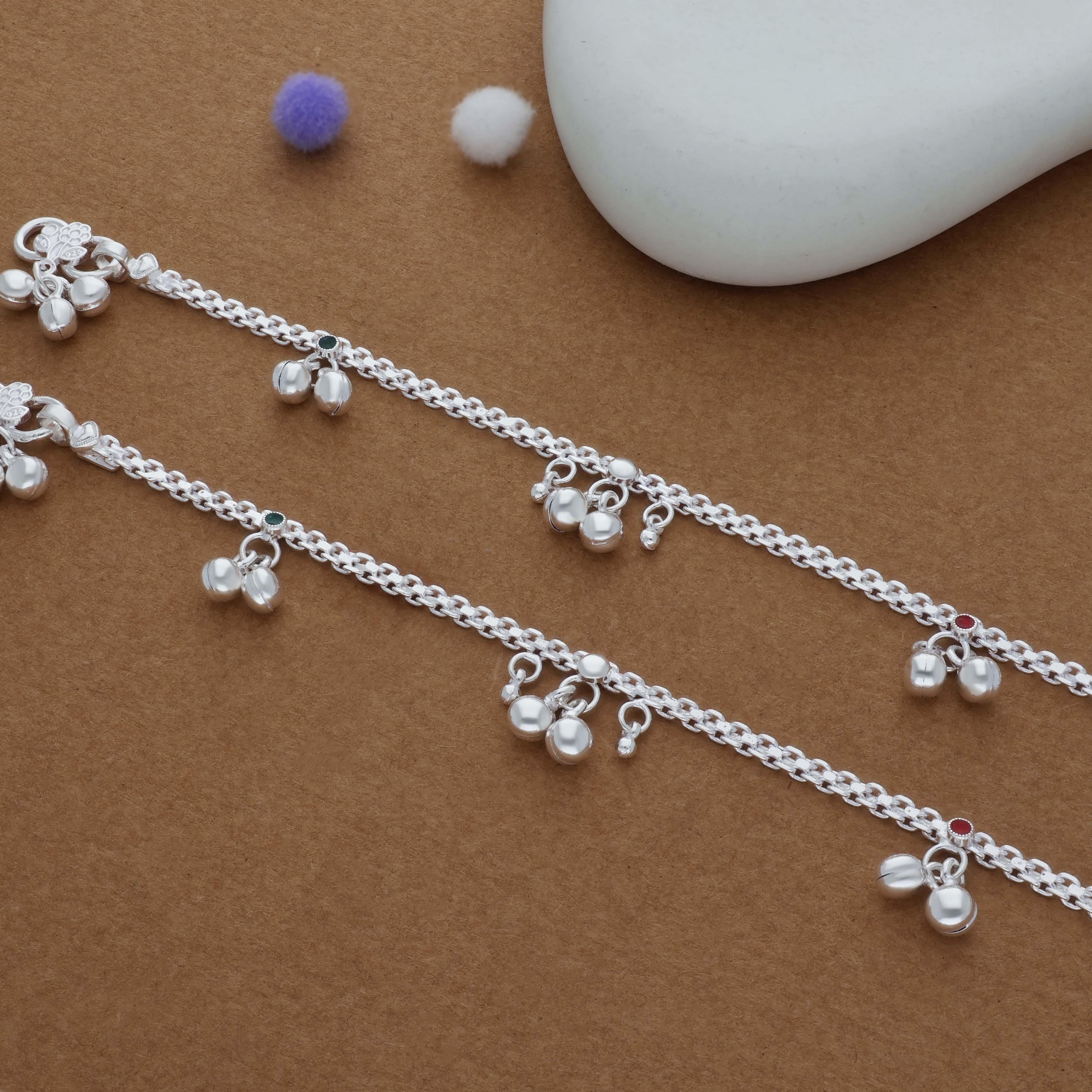Kundan Traditional 925 Silver Kid Anklet(3-4 Yrs)