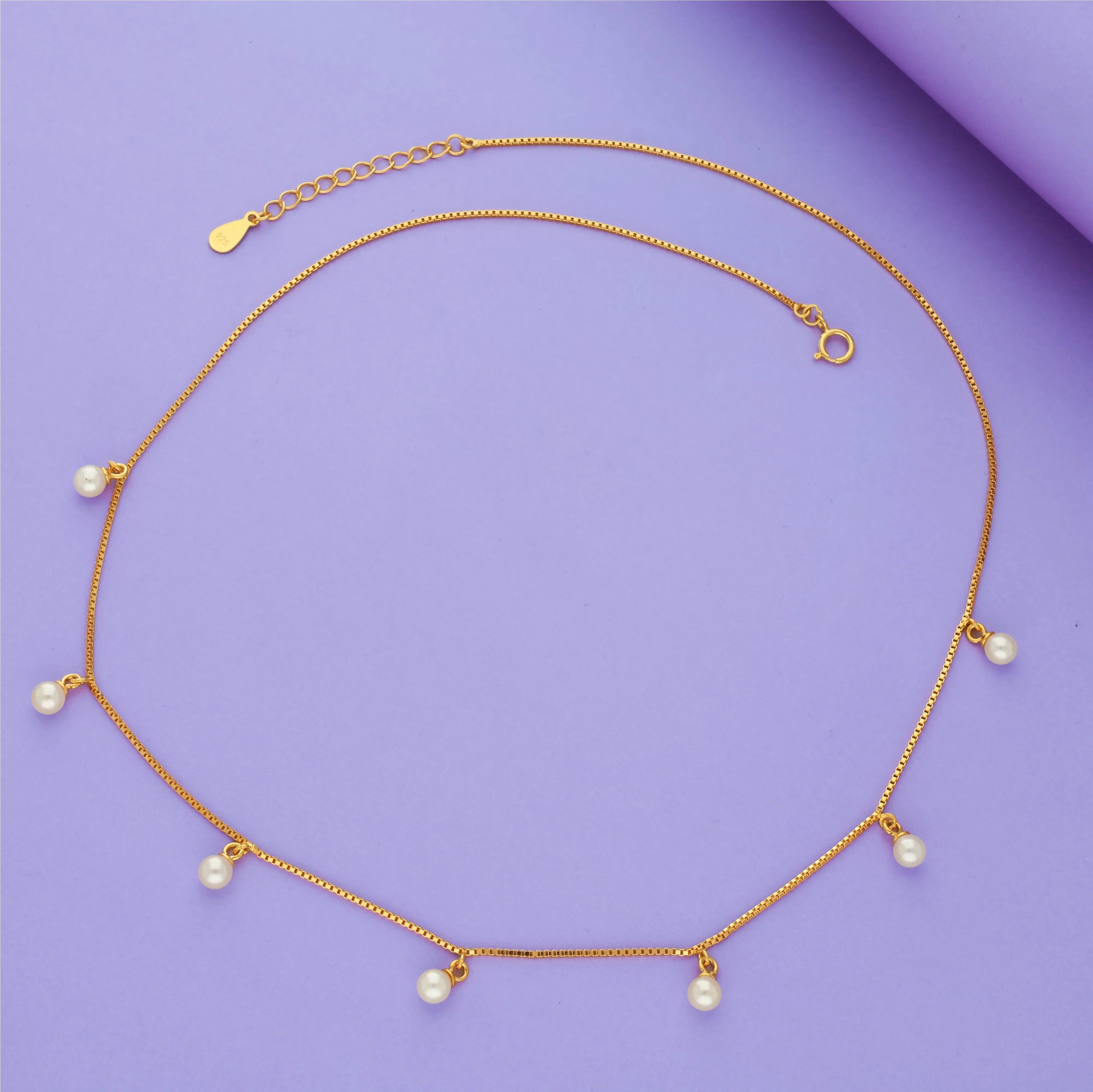 Pearl Drop 925 Silver Layered Chain Necklace