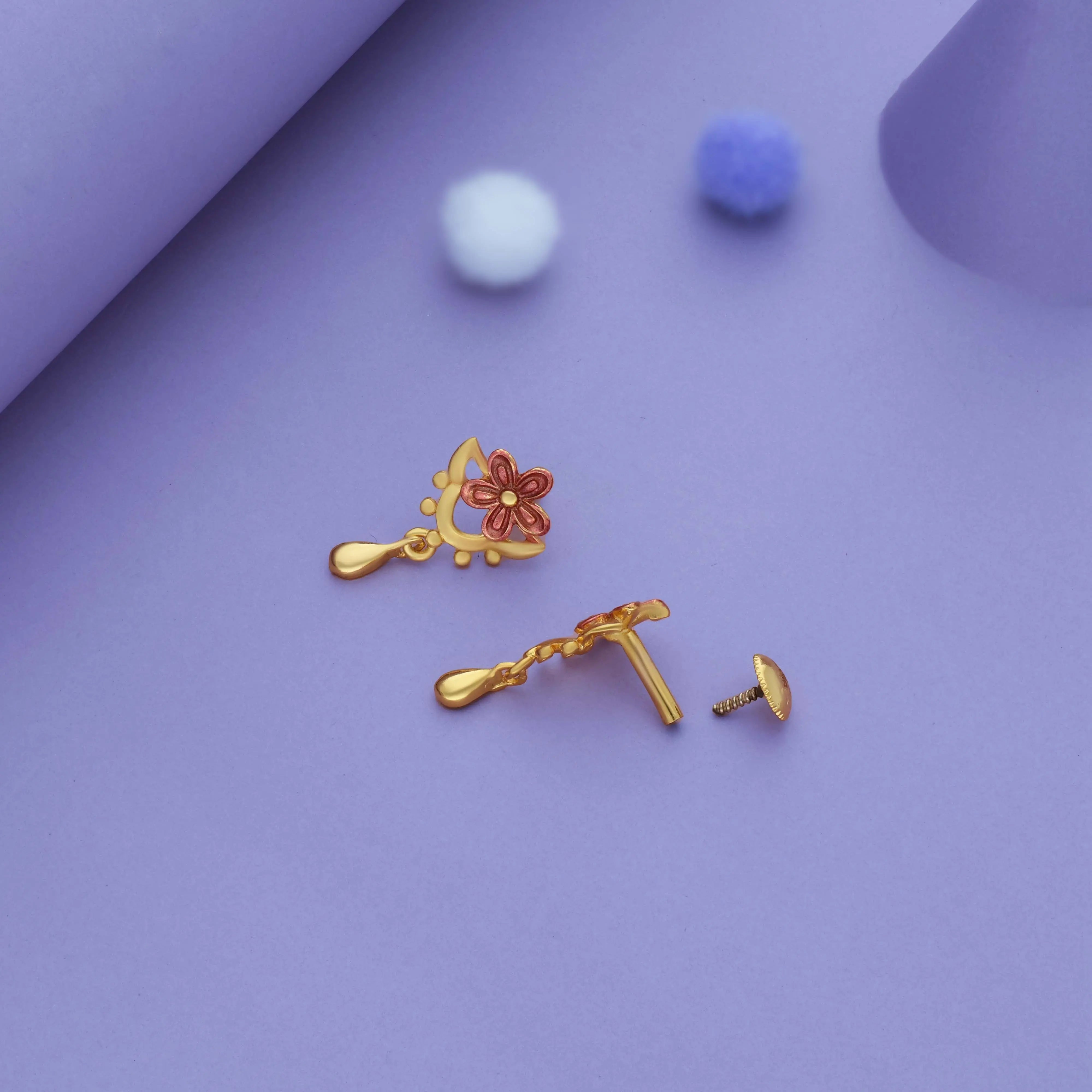 Elegant Petal Gold Polish 925 Silver Drop Earring