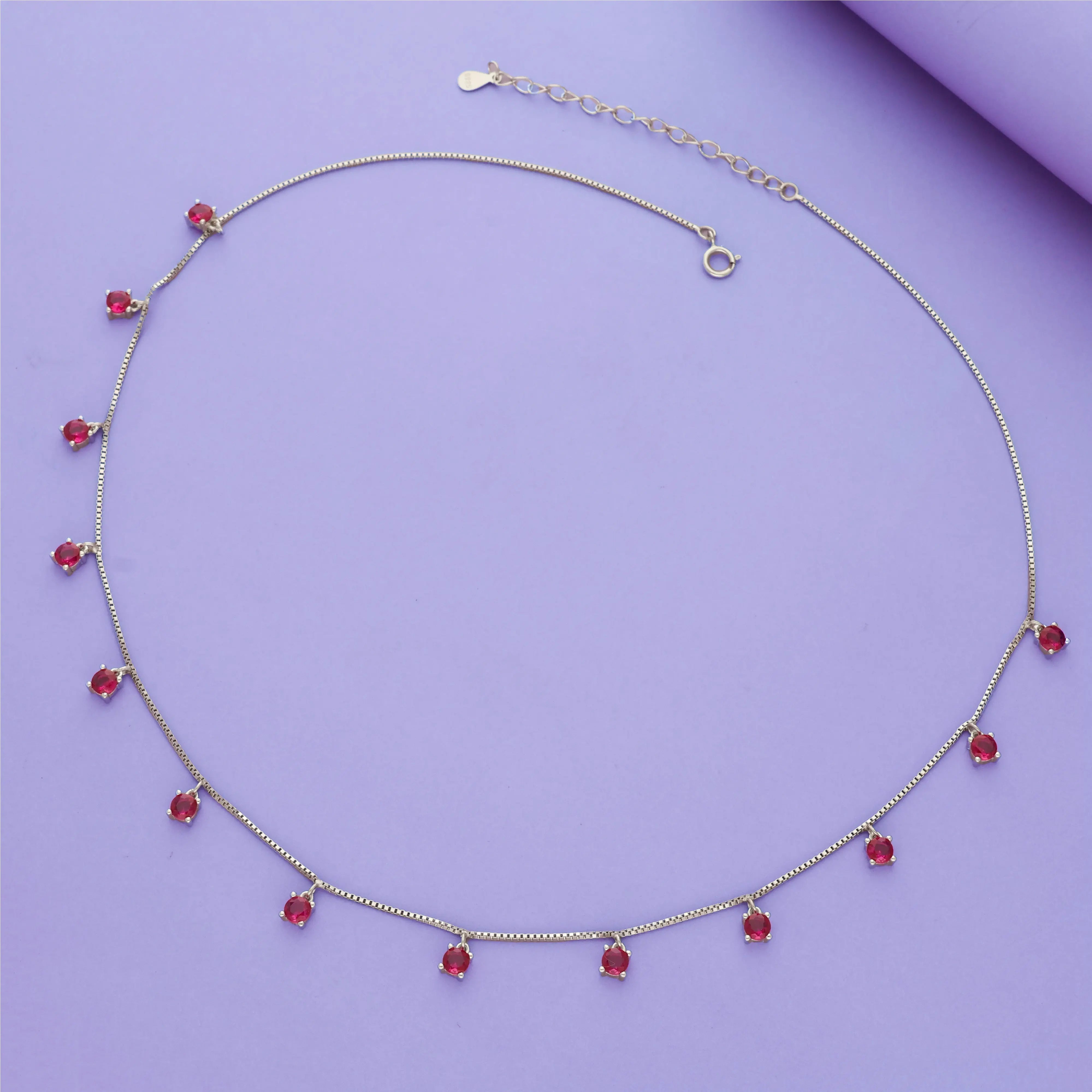 Red Stone 925 Silver Party Wear Charm Necklace