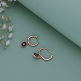 Floral Charm 18K Rose Gold Polish Silver Hoop (5+ Yrs)