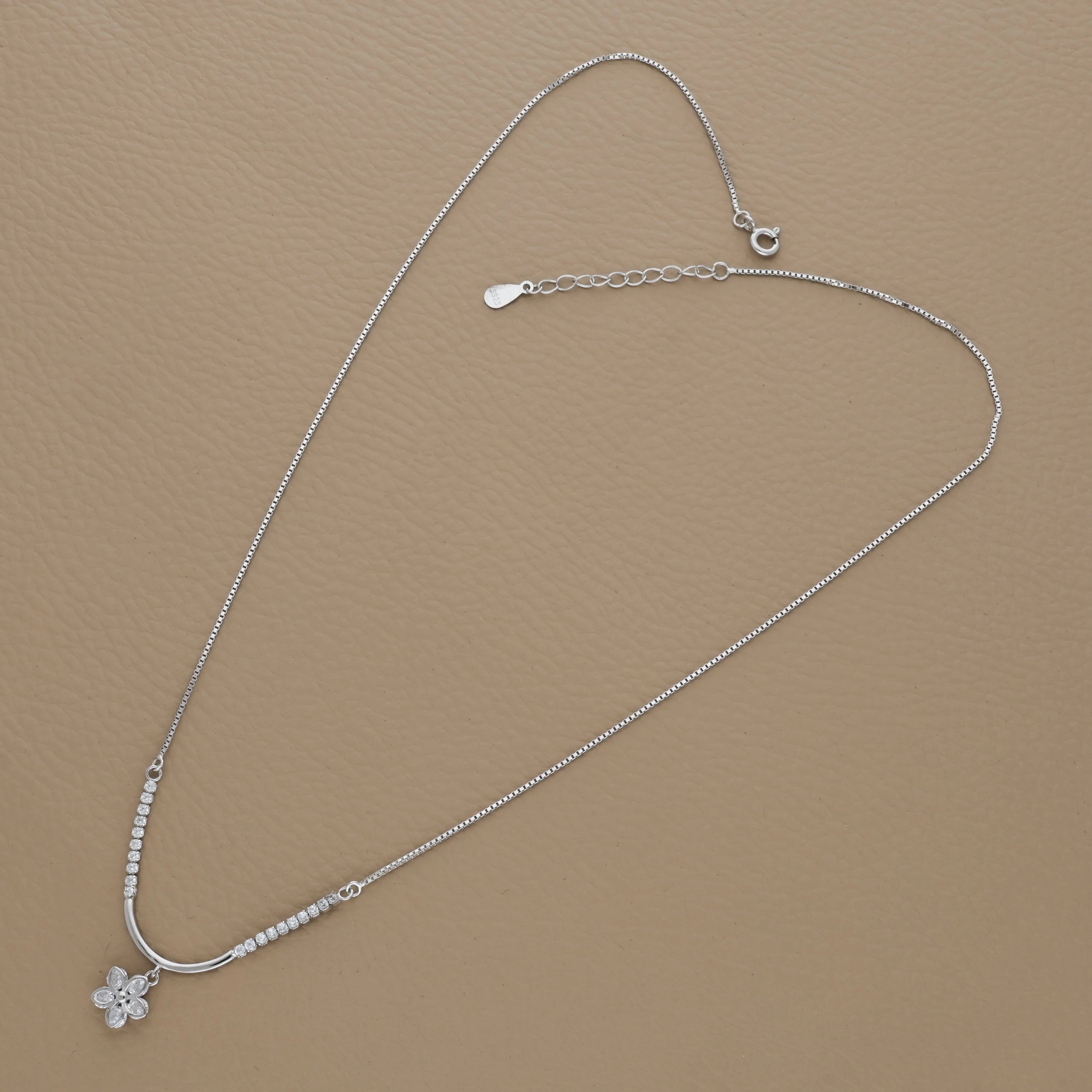 925 Sterling Silver Flower Charm Necklace
